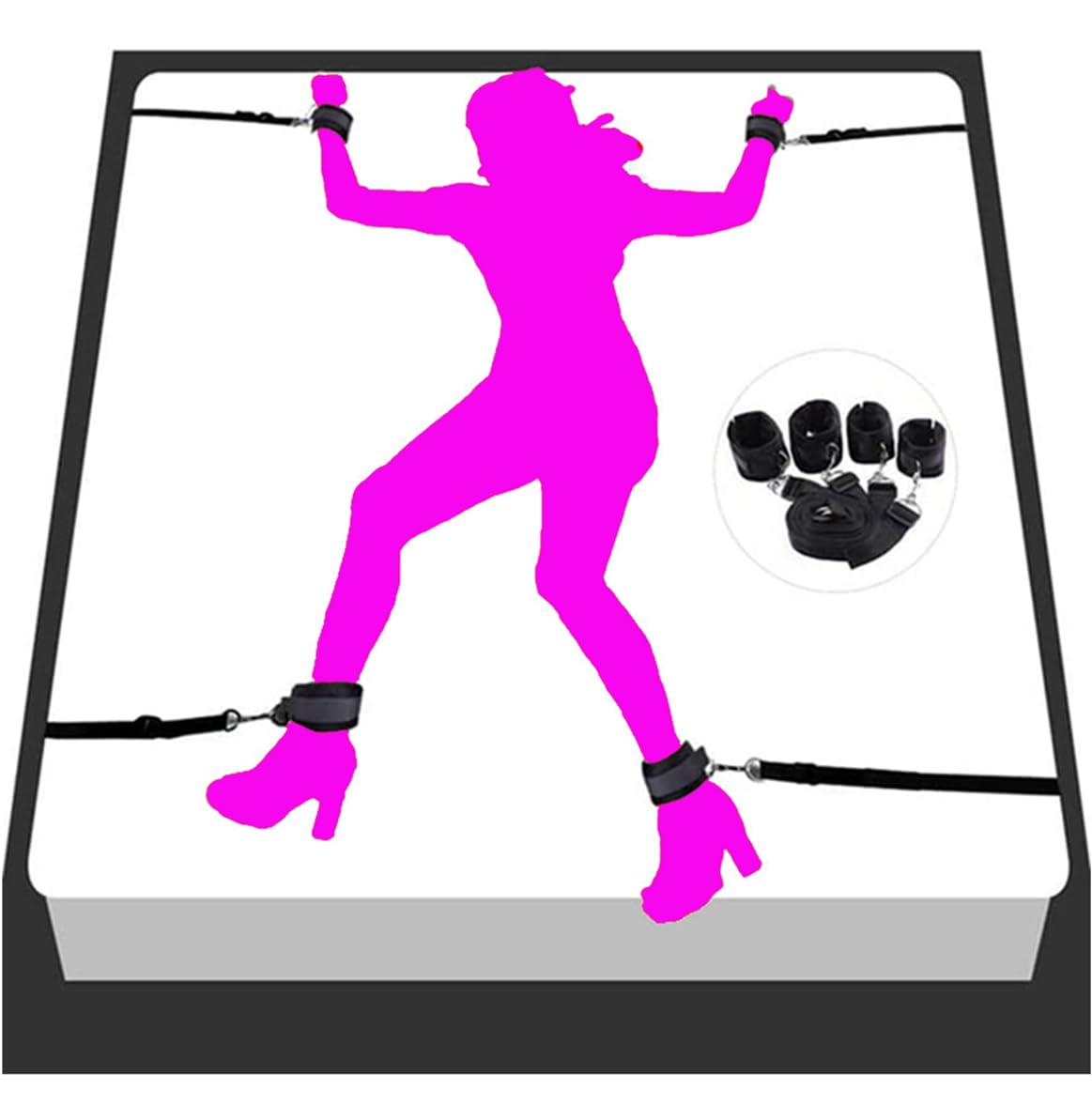 **Queen Size Bed Restraints for Couples – Adjustable Bondage Kit with Hand & Foot Cuffs – King Bed Restraint Set for BDSM, Submissive Play & Spicing Up Intimacy – Perfect for Roleplay & Sensory Exploration**