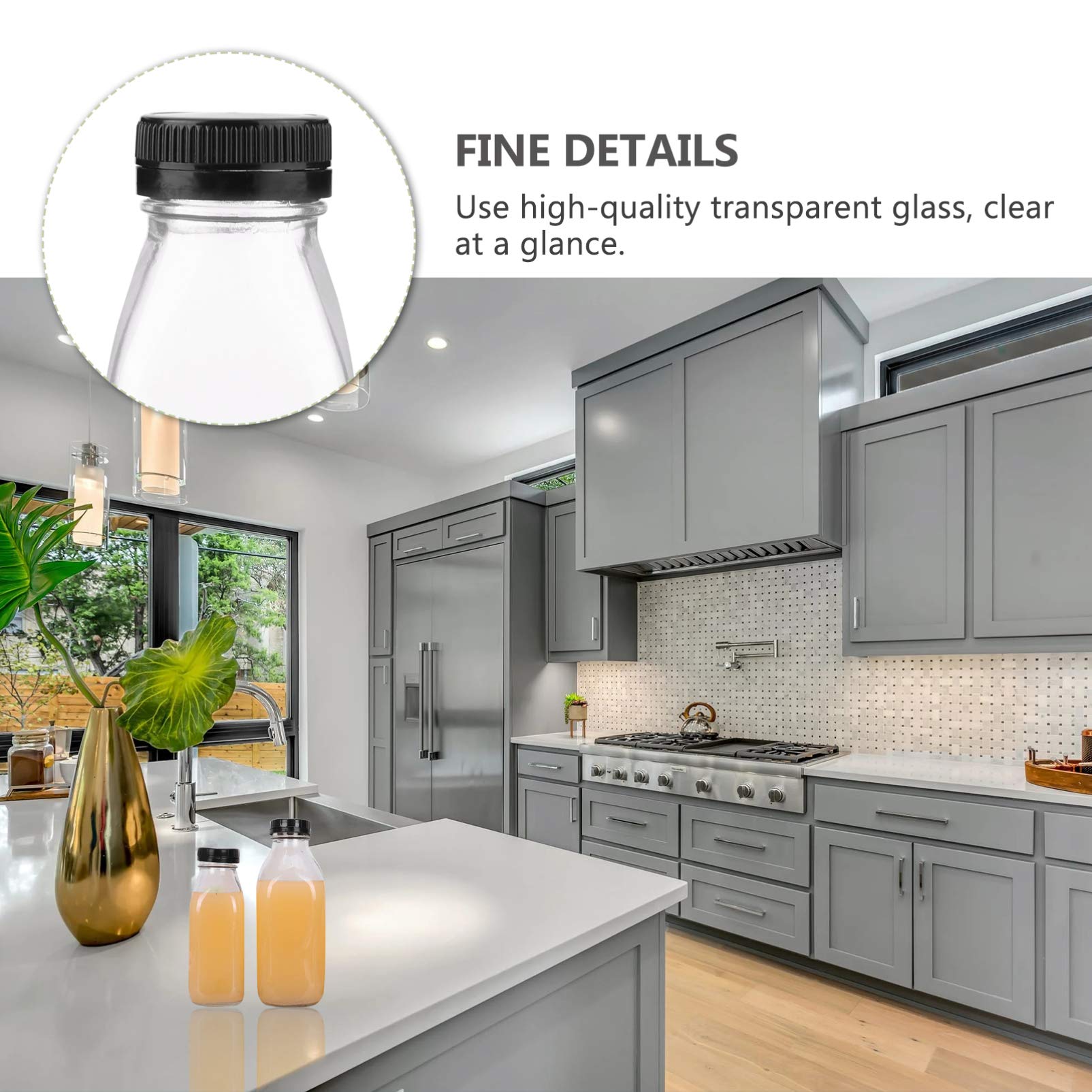 8-Piece Glass Juice Bottles Set - Clear Milk & Yogurt Drink Containers for Beverages, Smoothies, and Meal Prep - Perfect for Home, Cafe, and Restaurant Use