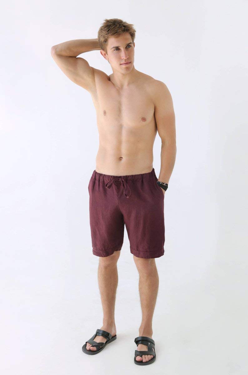 100% Linen Men's Shorts with Drawstring - Black Luxury Eco-Friendly Organic Cotton Casual Wear for Summer | Perfect for Beach, Travel & Relaxation