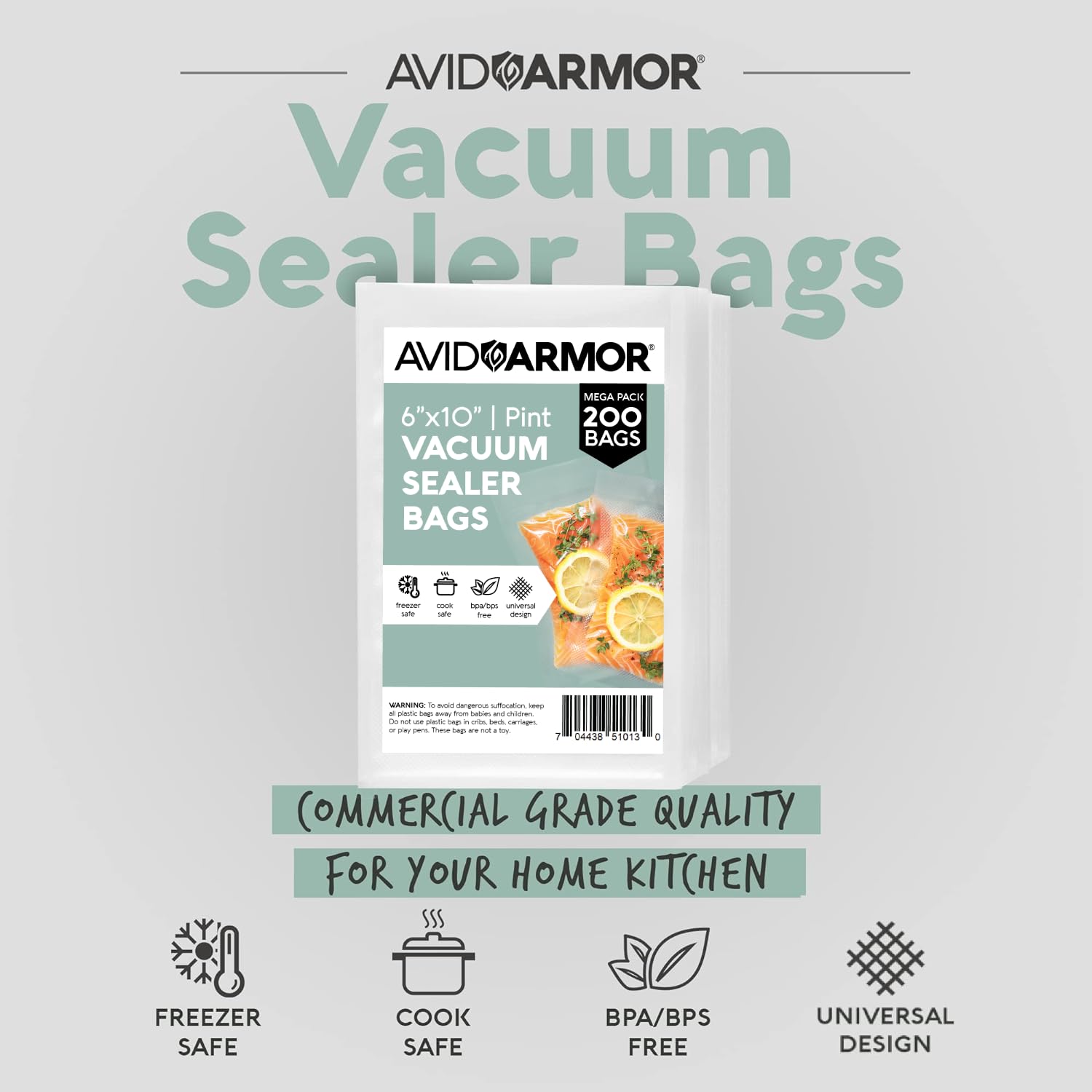 Avid Armor Pre-Cut 6x10 Inch Vacuum Sealer Bags - BPA Free Heavy Duty Commercial Grade Food Storage Bags | Compatible with FoodSaver & Seal-a-Meal | Ideal for Sous Vide Cooking, Meal Prep & Freezer Storage