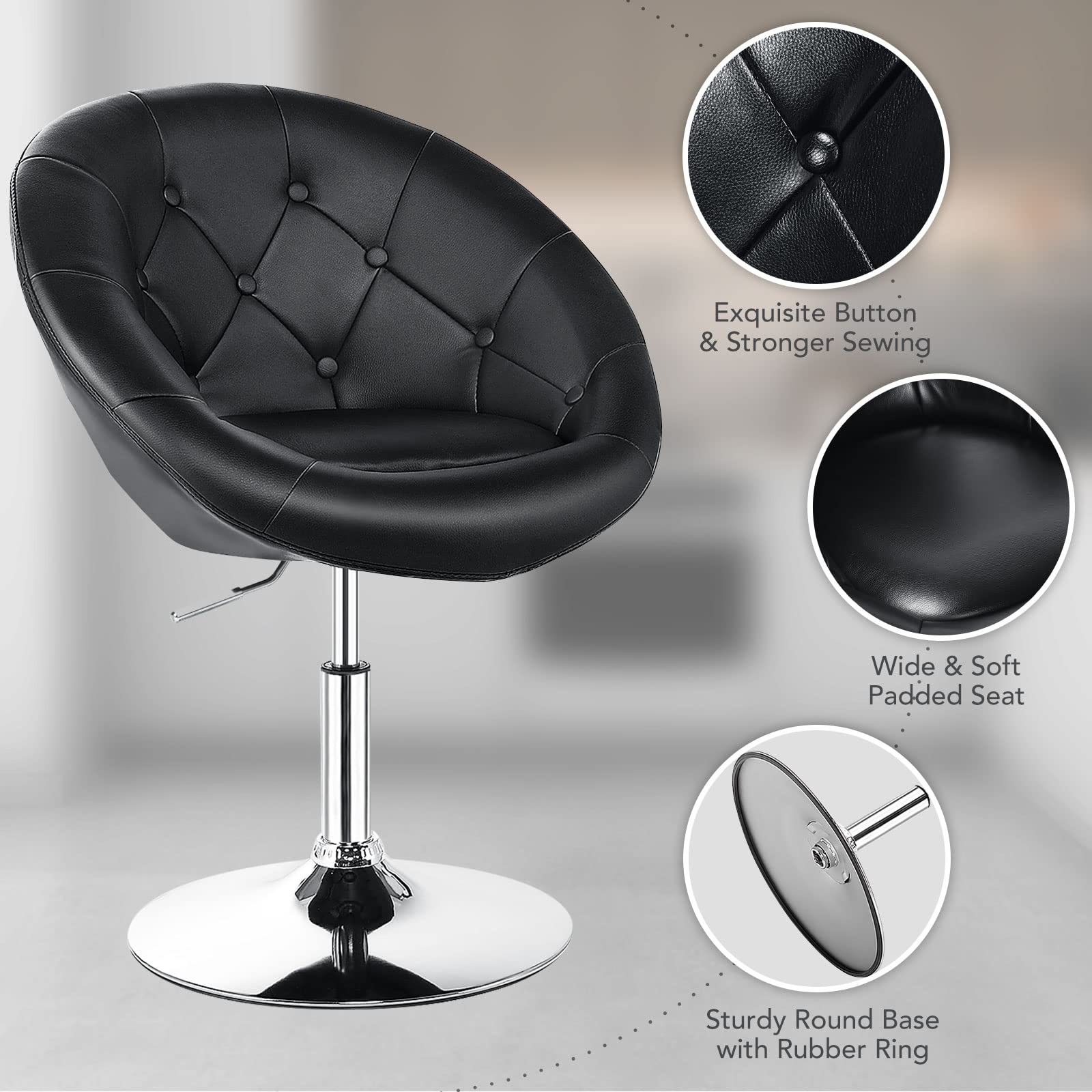 Giantex Swivel Round Vanity Chair - Adjustable Height & Tilt Makeup Stool with Backrest, Modern Beauty Salon Chair for Makeup Room, Barber Shop, Spa & Home Decor - Black | Perfect for Dressing Table, Beauty Studio & Living Room Accent Chair