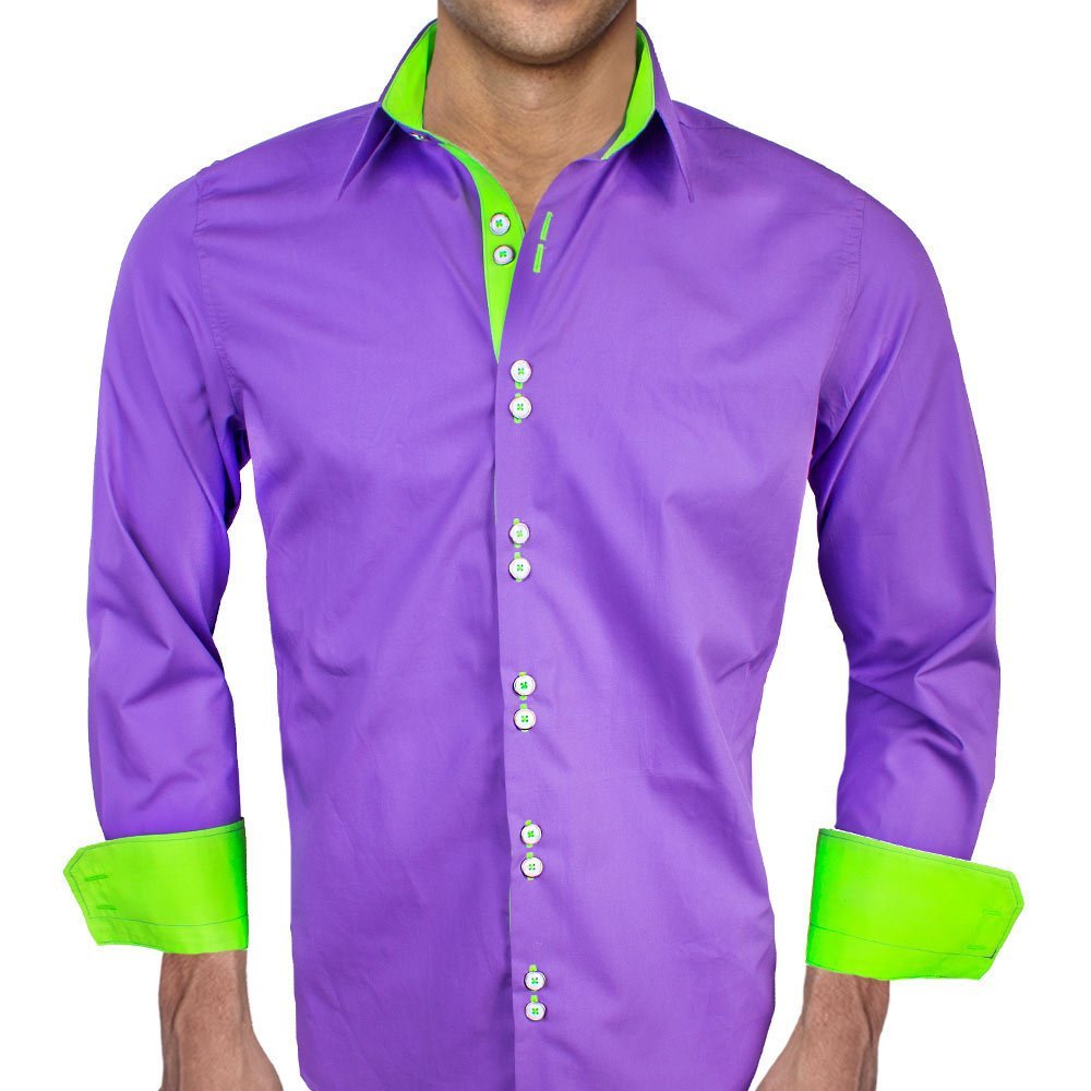 Stylish Purple and Neon Green Designer Dress Shirts for Men | Premium Quality Made in USA | Perfect for Business Meetings, Parties & Special Occasions