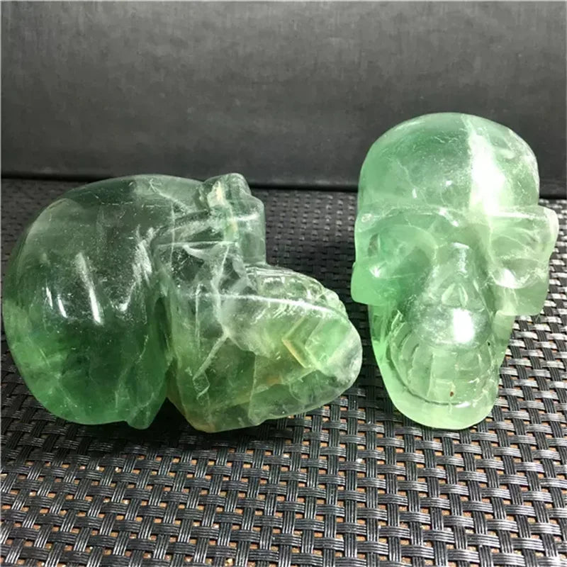 Natural Green Fluorite Crystal Skull Carving - Healing Stones for Meditation, Home Decor & Spiritual Gifts