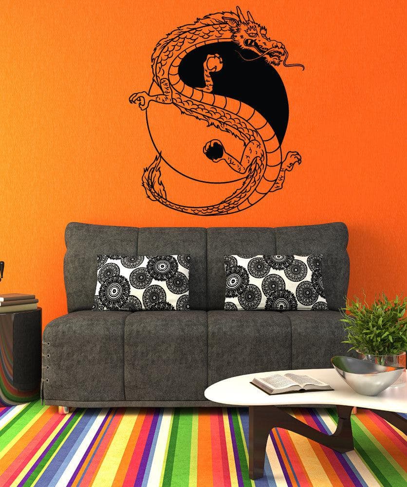 Yin Yang Dragon Vinyl Wall Decal Sticker #1462 - Feng Shui Home Decor, Bedroom & Office Wall Art for Positive Energy