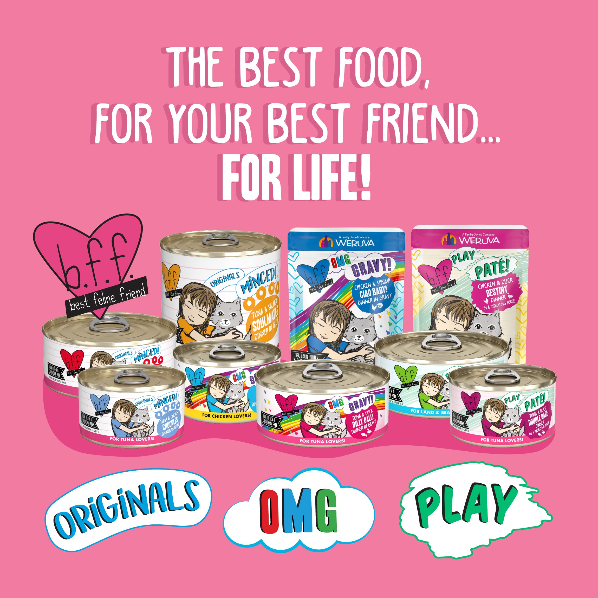 Weruva B.F.F. Play Best Feline Friend Pate Cat Food - Tuna & Turkey Recipe, 5.5oz Can (Pack of 8) - Grain-Free Wet Cat Food for Adult Cats - Perfect for Mealtime, Travel & Treats