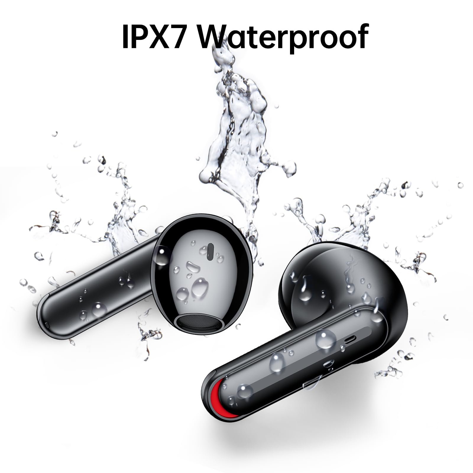 CAPOXO Wireless Earbuds Bluetooth 5.3 Headphones 60Hrs Playtime IPX7 Waterproof Sport Earphones with Wireless Charging Case, LED Power Display & Built-in Mic - for Running, Gym, Workout & Travel (Black) - Compatible with Android Phone, iPhone & Laptop