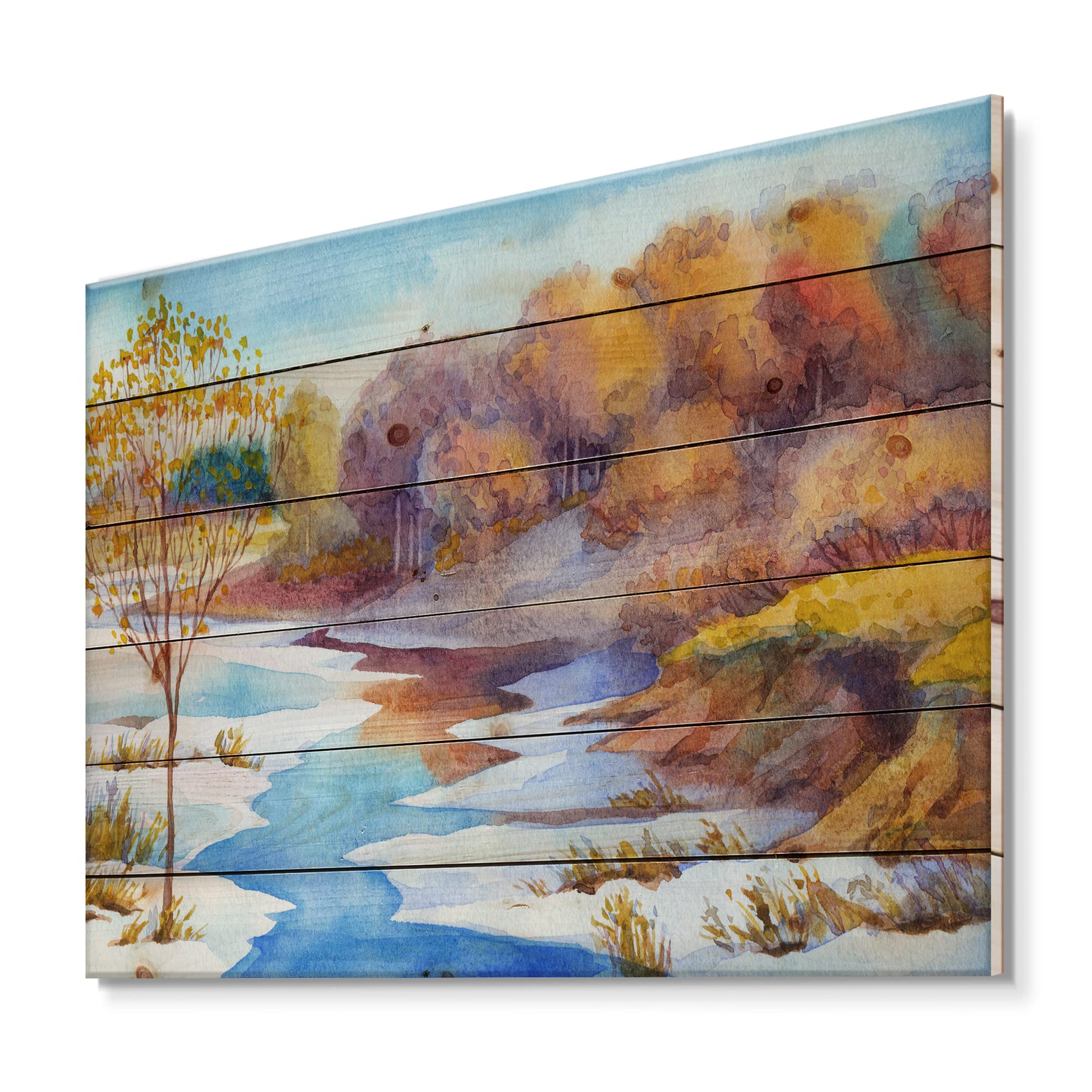 DesignQ Winter Forest Valley Lake House Wood Wall Decor - Blue Landscape Wood Art Panel, Large Pine Wood Wall Art for Living Room, Bedroom & Office Decor