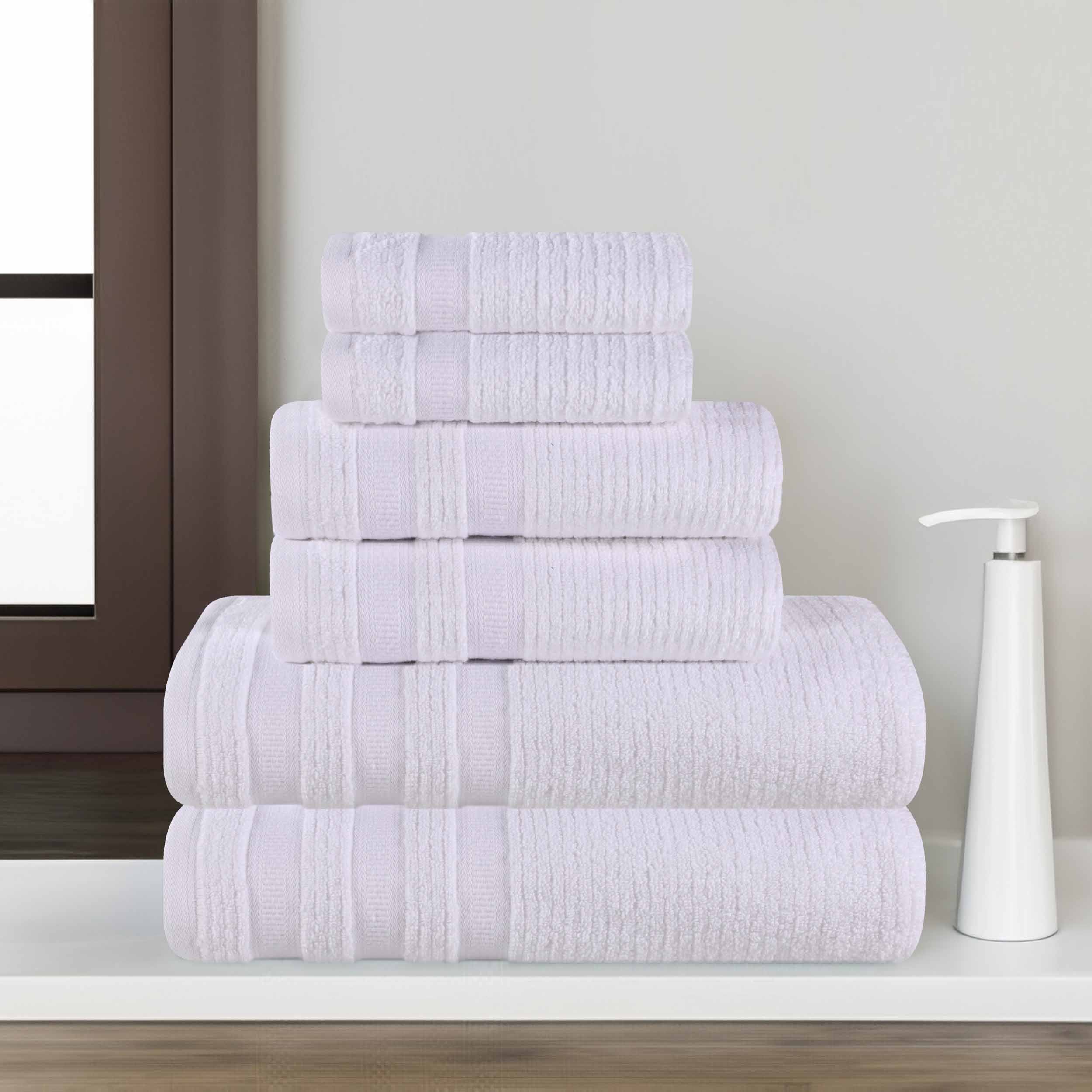 Premium 6-Piece Zero Twist Cotton Towel Set - Ultra Soft, Absorbent & Quick-Drying Bath Towels with Geometric Border Design for Spa, Bathroom & Luxury Home Decor