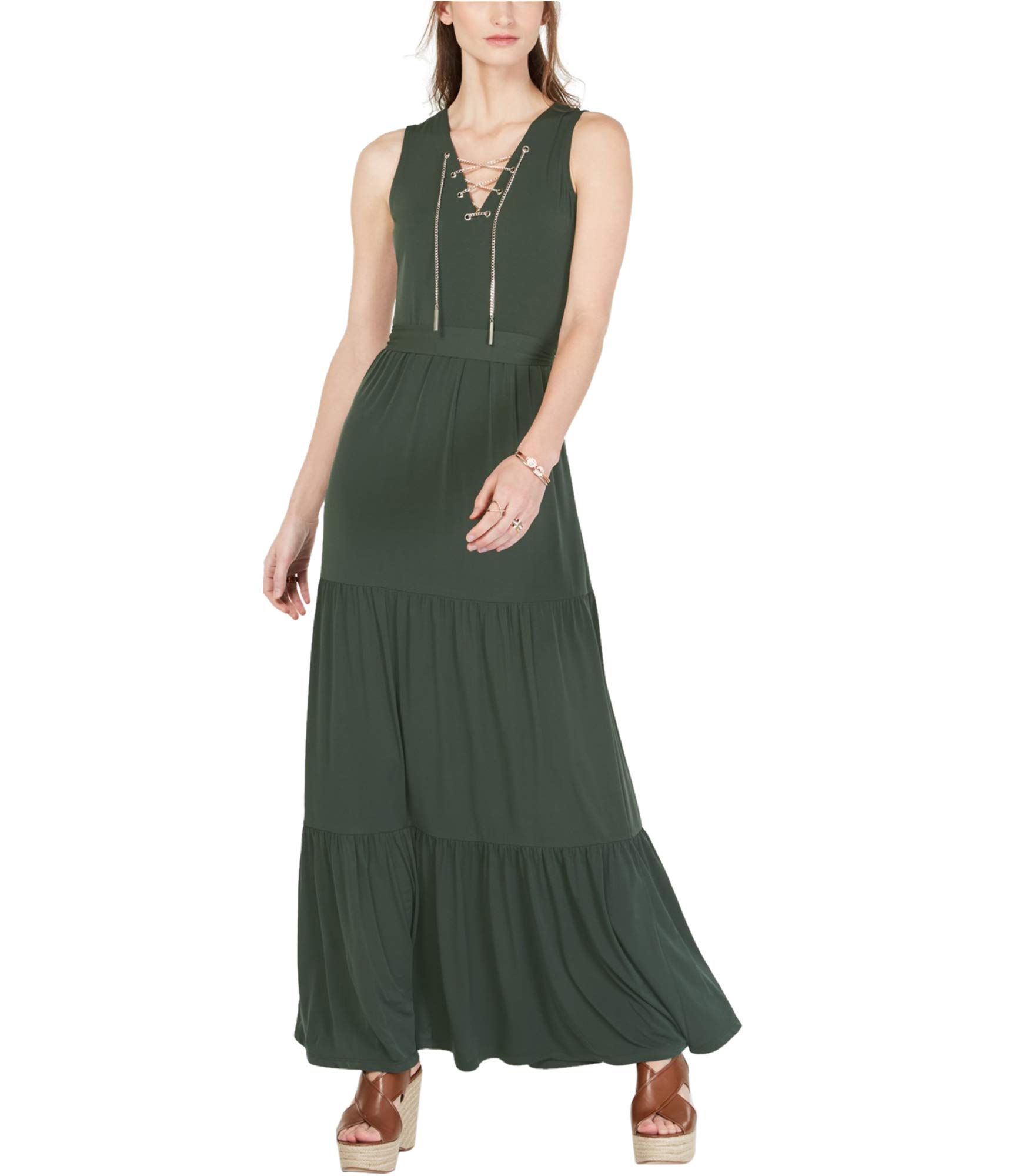 Michael Kors Women's Chain Maxi Dress - Elegant Long Sleeve Flowy Summer Dress for Casual Outings & Evening Events