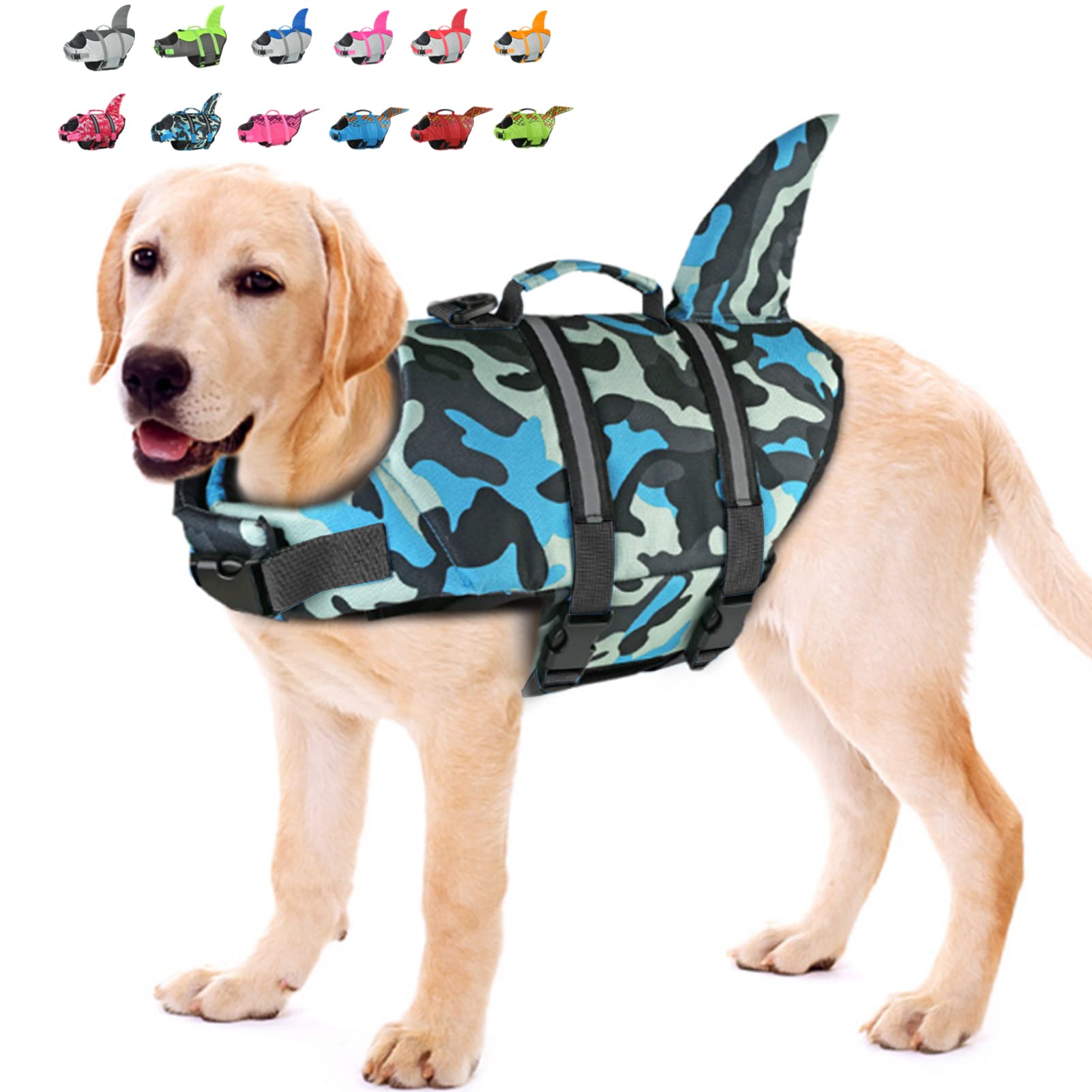 **Doglay Shark Dog Life Jacket - Adjustable Buoyancy Vest for Swimming & Boating | Rescue Handle for Safety | Flotation Device for Small, Medium & Large Dogs | Perfect for Pools, Beaches & Boating Adventures**