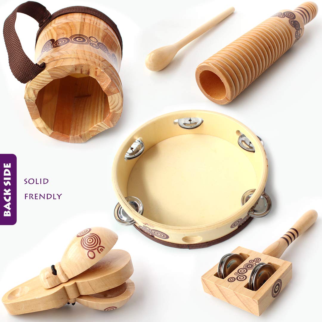 Natural Wooden Musical Instruments Set for Kids - Bongo Drums & Percussion Kit for Toddlers | Preschool Music Education Toys | Perfect for Home Play, Classroom Activities & Early Childhood Development