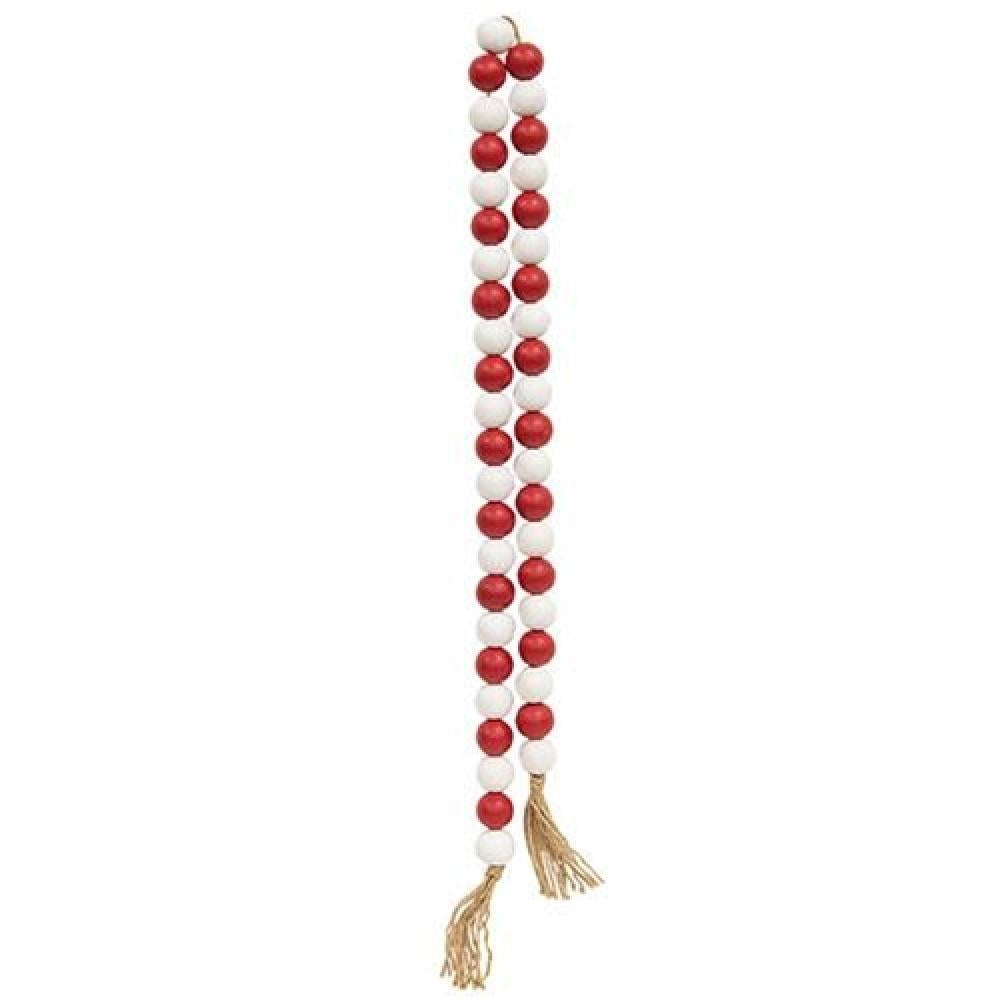 Red and White Beaded String with Jute Tassels - Boho Chic Home Decor for Wall Hangings, Party Backdrops, and DIY Craft Projects