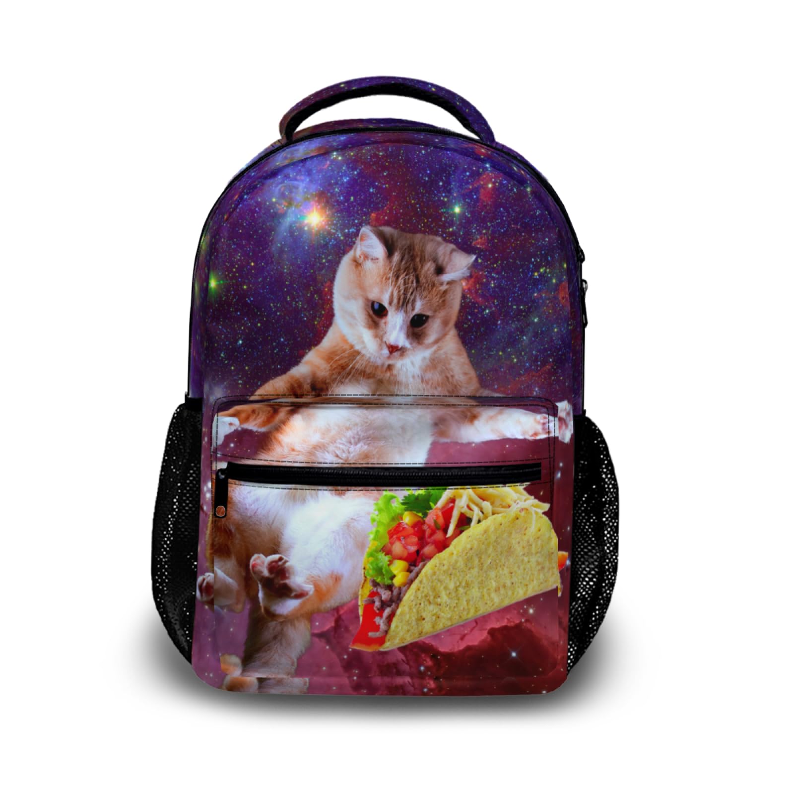 Space Taco Cat Laptop Backpack - Cute Galaxy Print College Bookbag with Purple Nebula Design for Students, Travel & Work | Durable 15.6 Inch Notebook Daypack for School, Office & Commuting