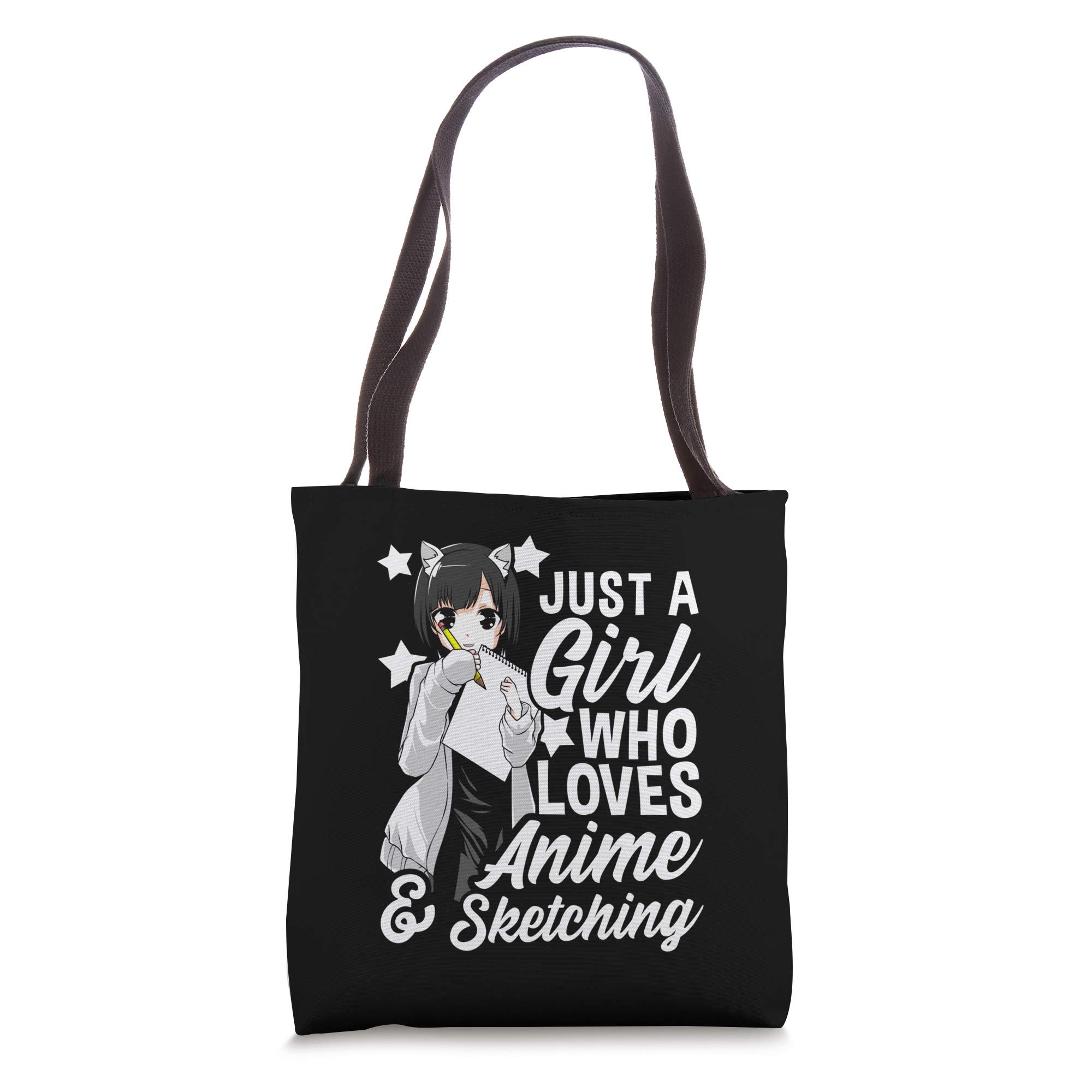 Anime Girl Tote Bag - Cute Just A Girl Who Loves Anime & Sketching Design - Perfect for School, Shopping & Anime Conventions