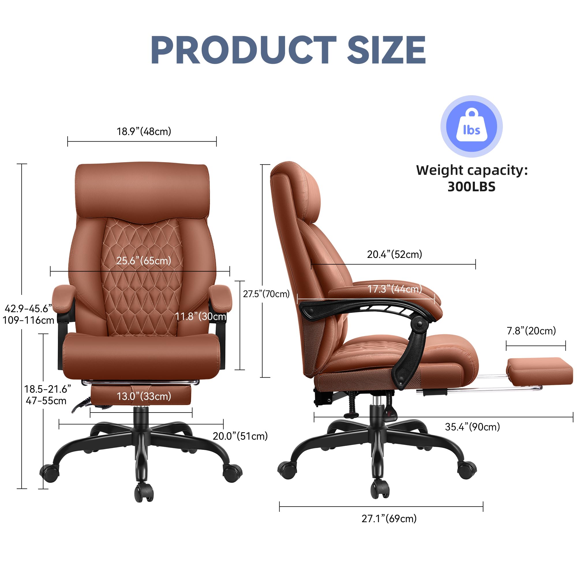 Big and Tall Executive Office Chair with Footrest - High Back Ergonomic Leather Desk Chair with Lumbar Support - Perfect for Home Office, Gaming, and Professional Workspaces