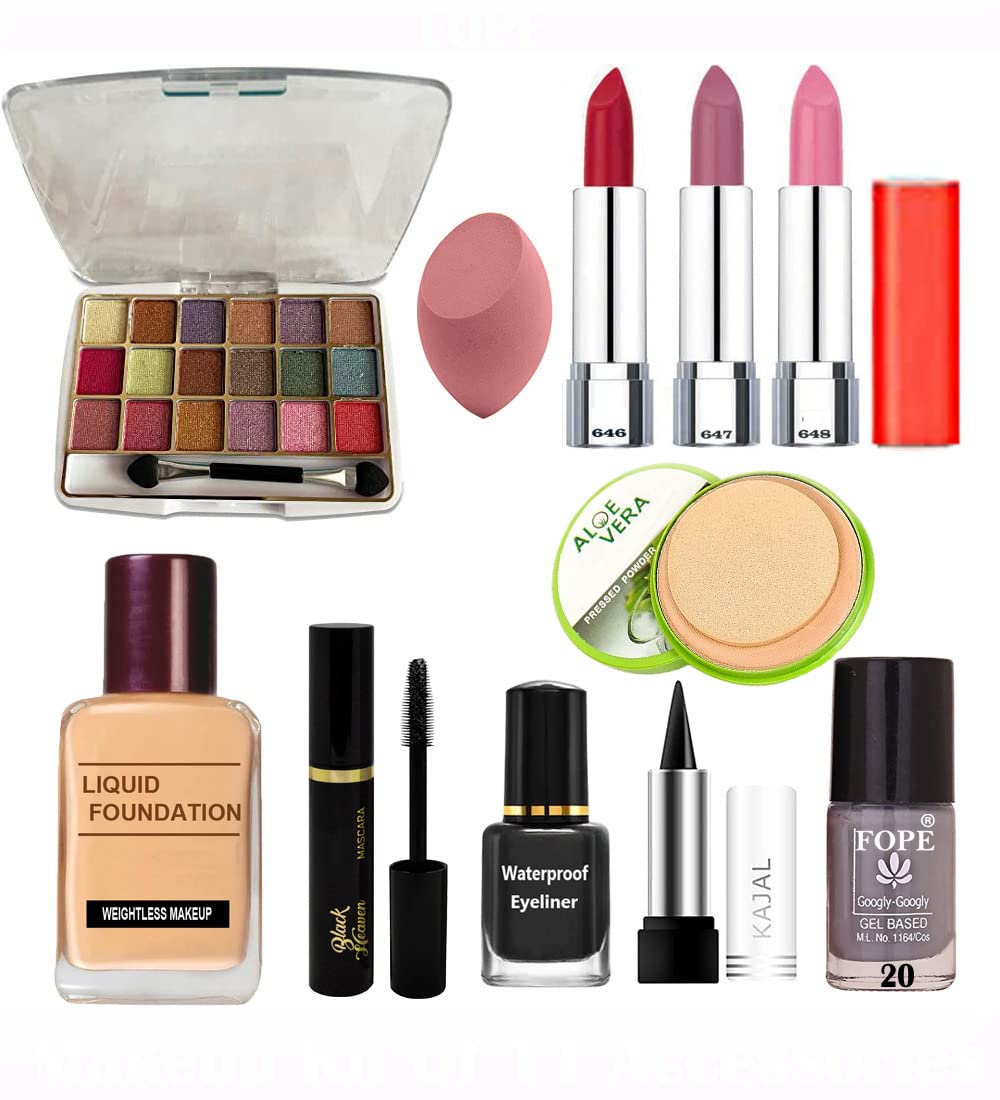 Fope Complete Travel Makeup Kit for Women & Girls - 12 Piece Cosmetic Set with Mirror & Brushes (S19K04A2067) | Perfect for Vacation, Business Trips & On-the-Go Touch Ups
