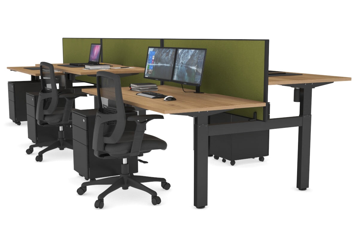 Just Right Height Adjustable 6-Person H Bench Workstation - Black Frame [1600L x 800W with Cable Management] - Perfect for Office, Coworking Spaces & Home Offices