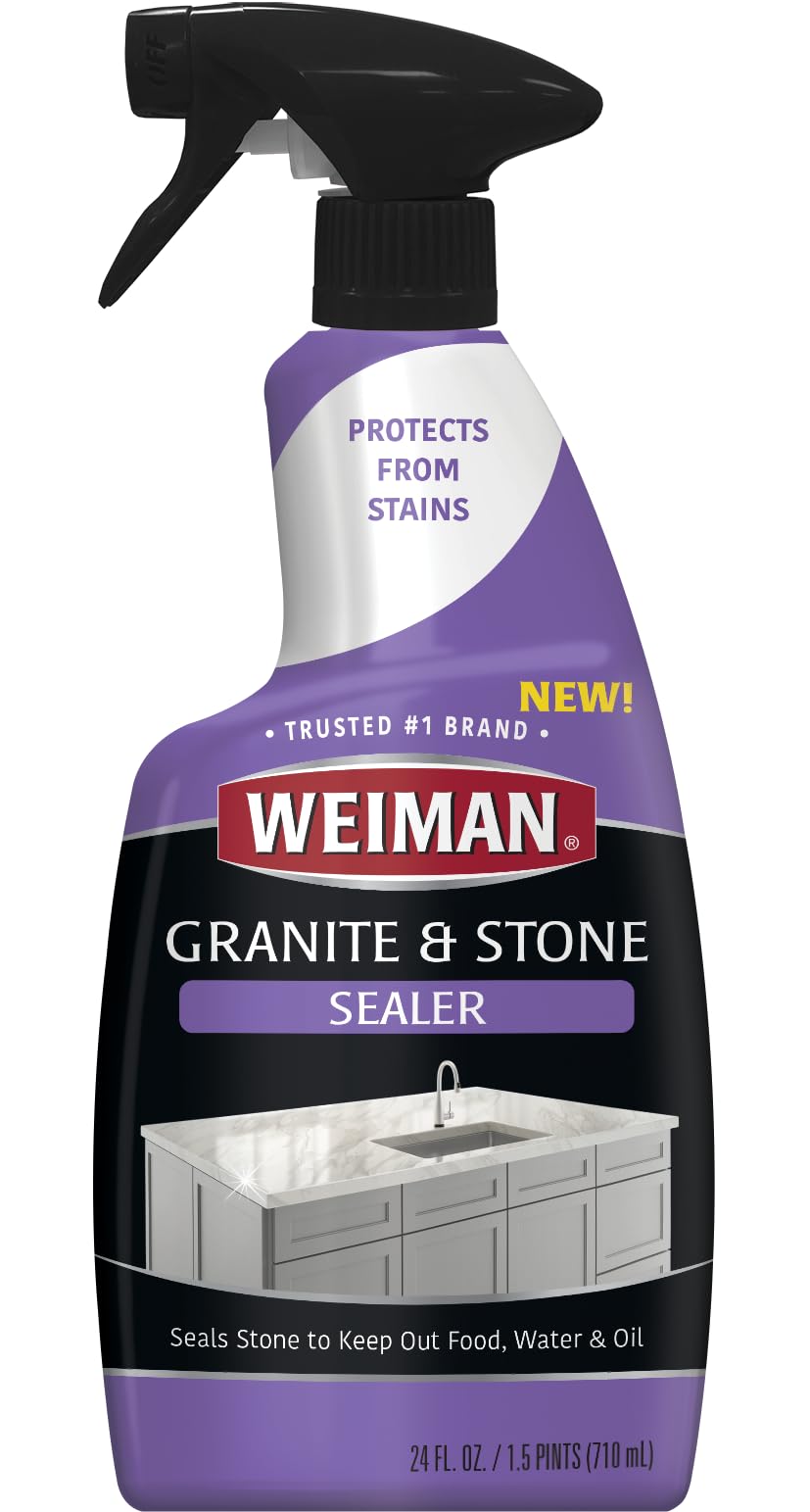 Weiman Granite & Stone Sealer Spray - 24 oz Water-Based Protector for Kitchen Countertops, Bathroom Sinks, Showers, Vanities & Floors - Safe for Granite, Quartz, Marble, Tile, Limestone & Slate - Prevents Stains & Etching - Perfect for Daily Kitchen & Bathroom Protection