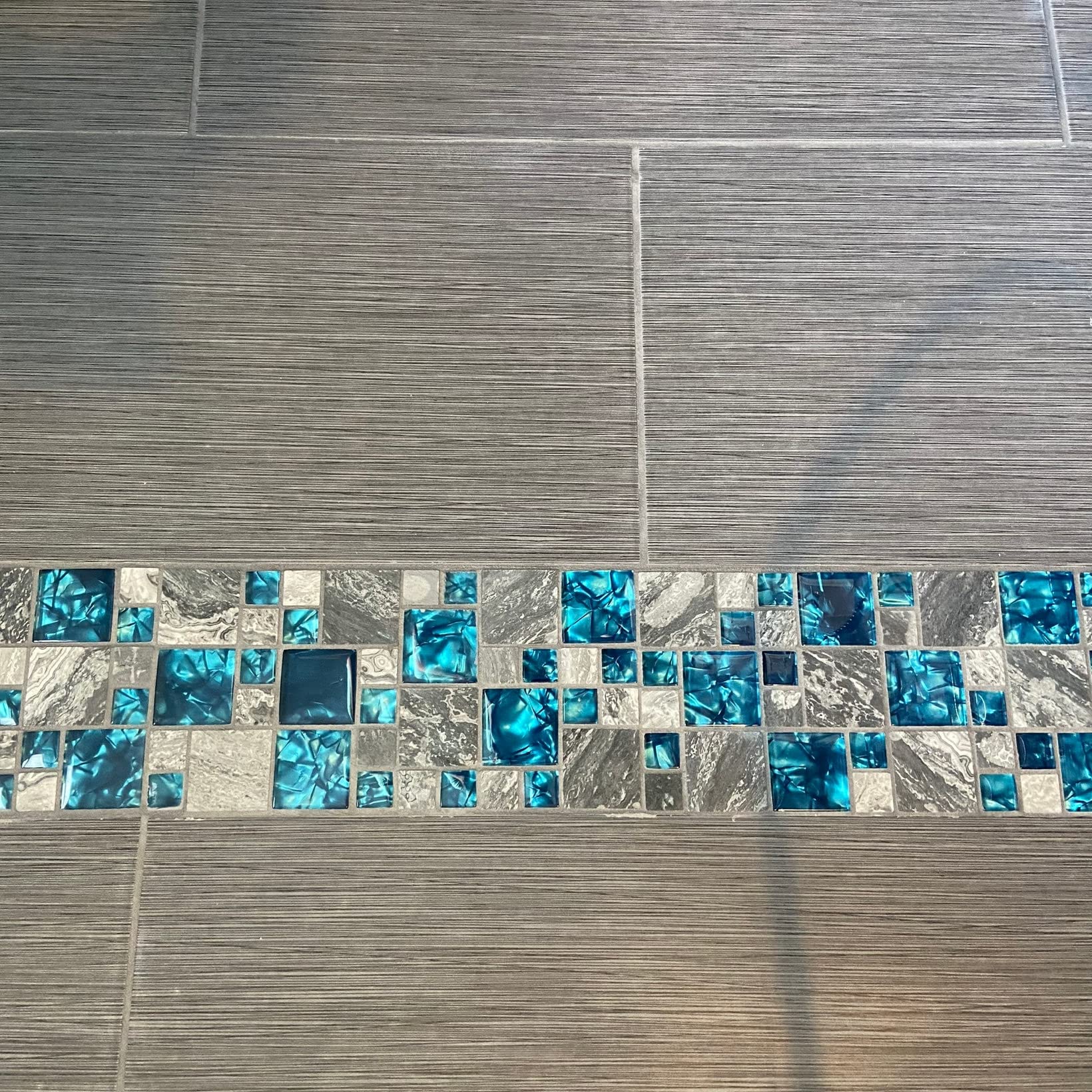 Polished Gray Marble Backsplash Tile with Teal Blue Glass Mosaic - Versailles Pattern for Kitchen, Bathroom, Shower Wall & Fireplace Decor (5 Sq Ft) - Waterproof & Heat Resistant for Stylish Home Renovation