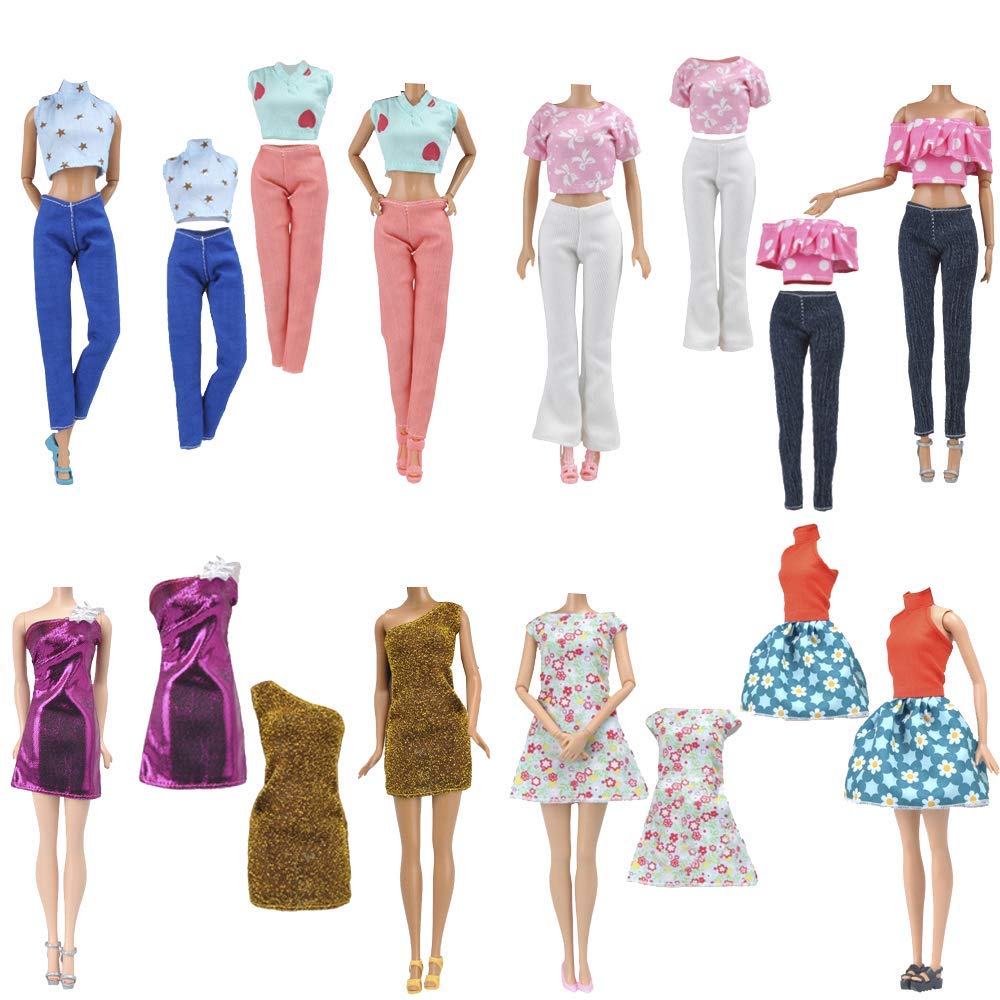 15-Piece Fashion Doll Clothes & Shoes Set - 5 Outfits & 10 Pairs of Shoes for Girl Dolls (Casual Wear + Skirts) - Perfect for Playtime, Dress-Up & Collecting