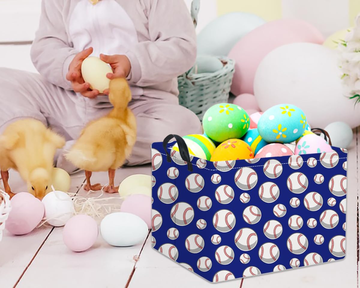 HIYAGON Rectangular Baseball Easter Basket - Easter Gift Basket for Baby Boys, Kids Toy Storage Bin & Organizer Box - Baseball Themed Room Decor (Blue) - Perfect for Easter Gifts, Kids' Room Organization & Sports-Themed Decorations