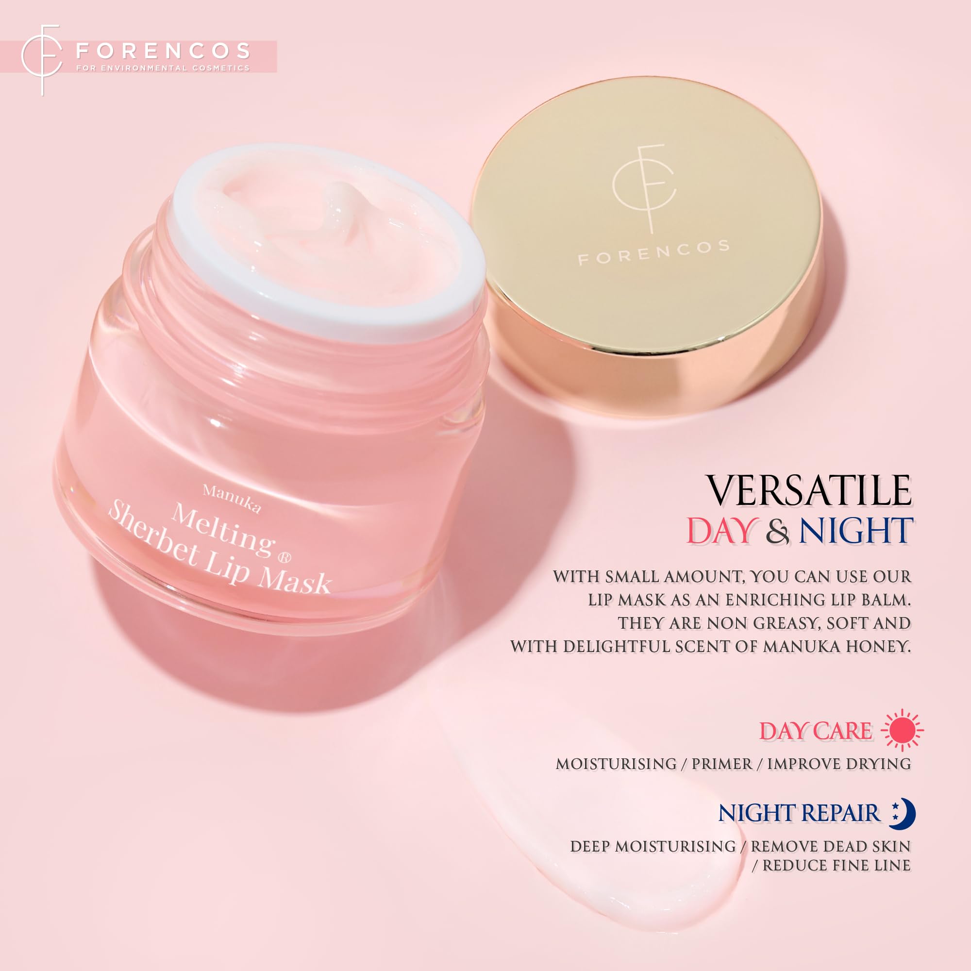 FORENCOS Overnight Lip Sleeping Mask with Manuka Honey, Olive Oil & Vitamin E - Hydrating Lip Treatment for Dry, Cracked Lips - Nourishing Lip Care Balm (0.7 oz) - Perfect for Nighttime Lip Repair & Winter Lip Care