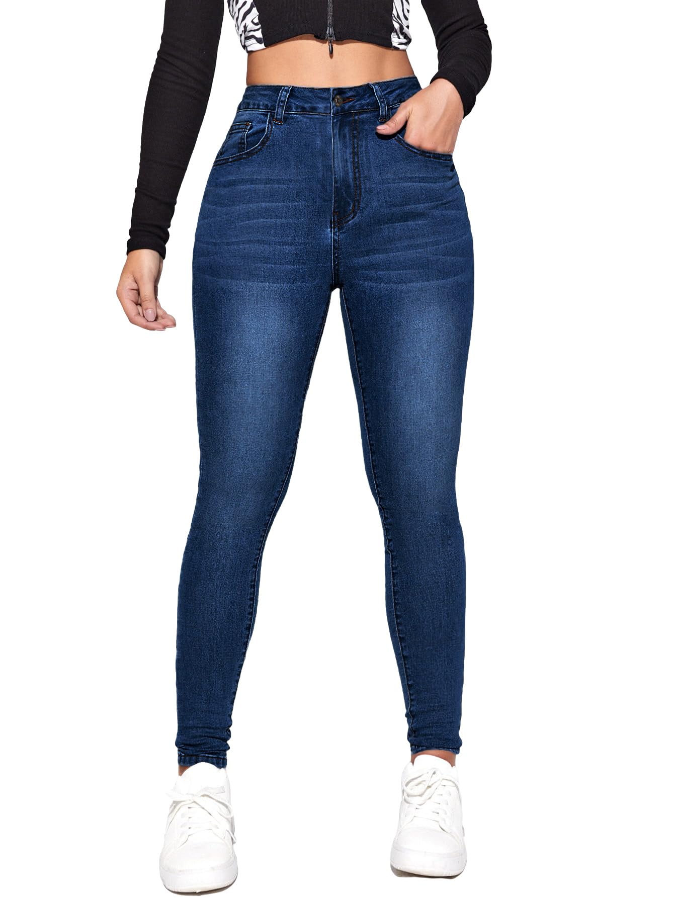 Floerns Women's High Waist Stretchy Skinny Jeans - Comfortable Casual & Workout Denim Pants for Everyday Wear, Yoga, Running & Office