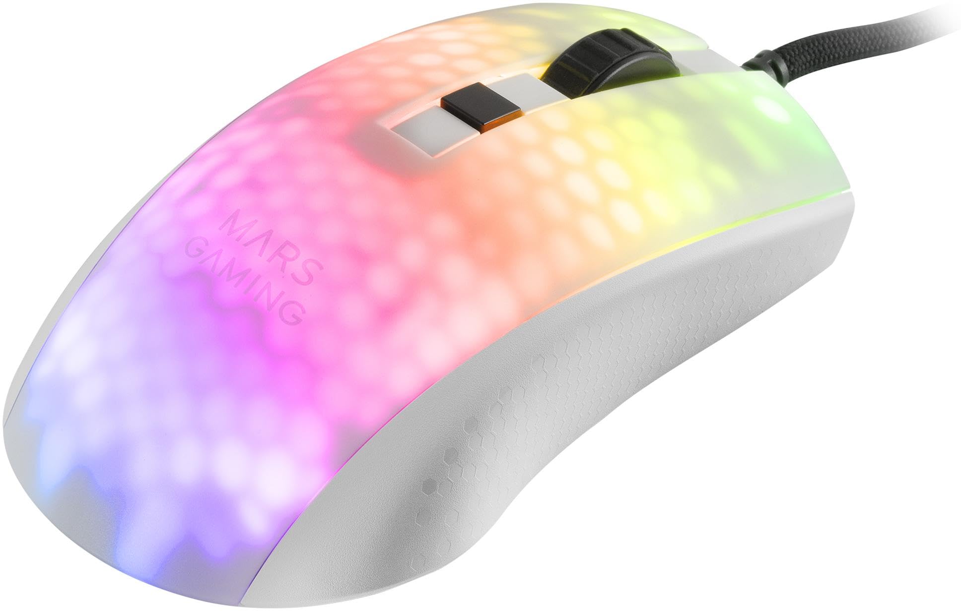 Mars Gaming MMRW White RGB Gaming Mouse - Ultra Lightweight 58g, 12800 DPI, Huano Mechanical Switches, Chroma Lighting, Translucent Design - Perfect for FPS, MOBA & Esports Gaming