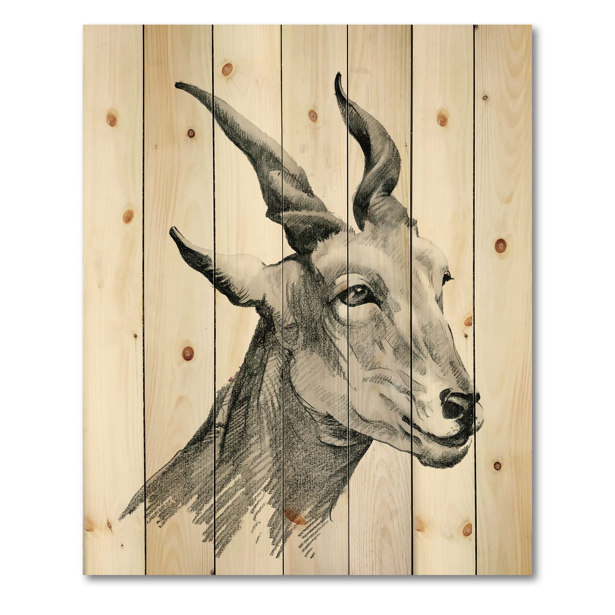 Farmhouse Wood Wall Decor - Monochrome Goat Portrait on Natural Pine Wood, Large Animal Wall Art for Rustic Home & Cabin Decor | Perfect for Living Room, Bedroom, or Office