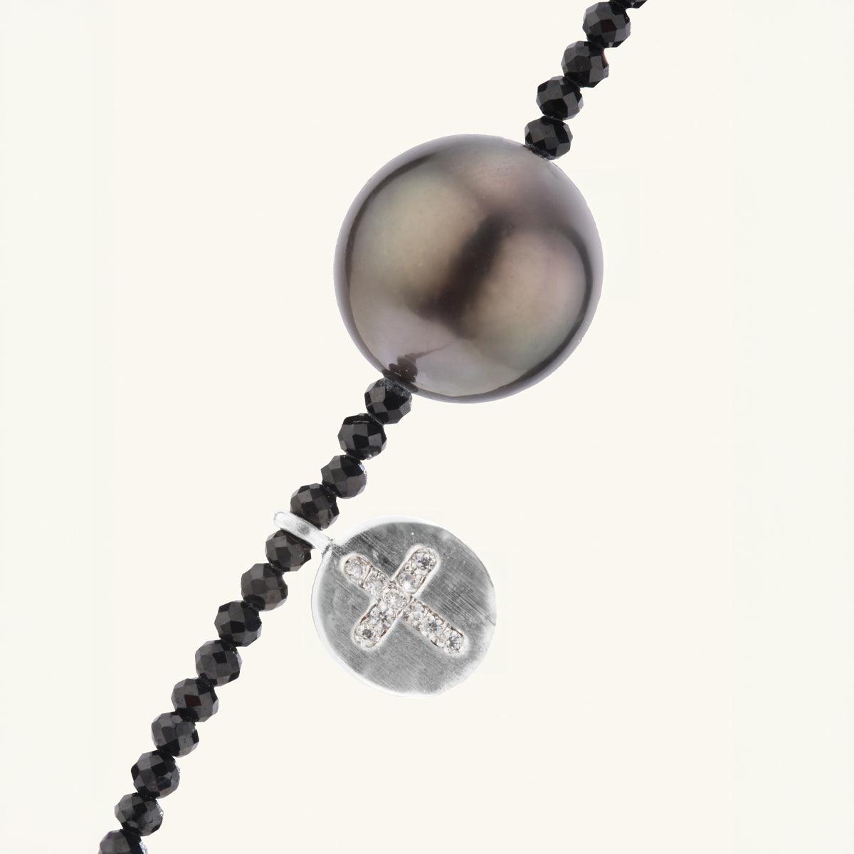 Elegant Black Spinel & Tahitian Pearl Bracelet for Women | Handmade Jewelry Gift for Wedding, Anniversary & Special Occasions