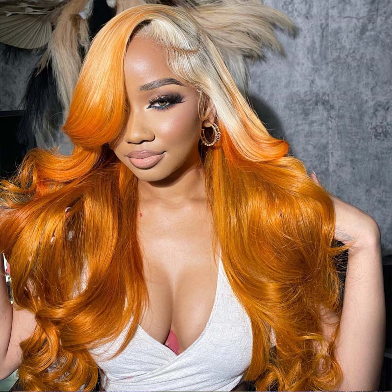 Eullair Pre-Colored Ombre Blonde Ginger Body Wave Human Hair Lace Frontal Wig for Black Women - Natural Look for Daily Wear, Parties & Special Occasions