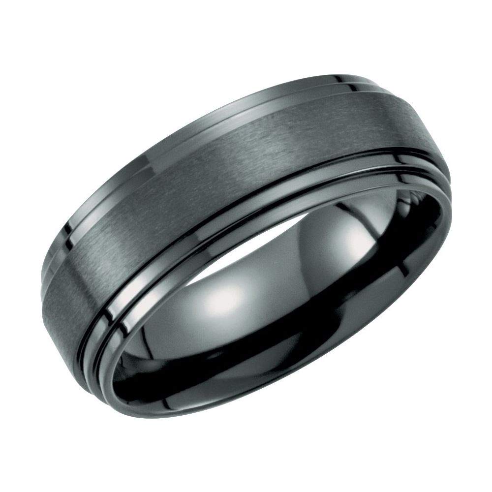 8mm Black Double Ridged Wedding Band Ring for Men - Durable Tungsten Carbide Comfort Fit Ring for Engagement, Anniversary & Everyday Wear
