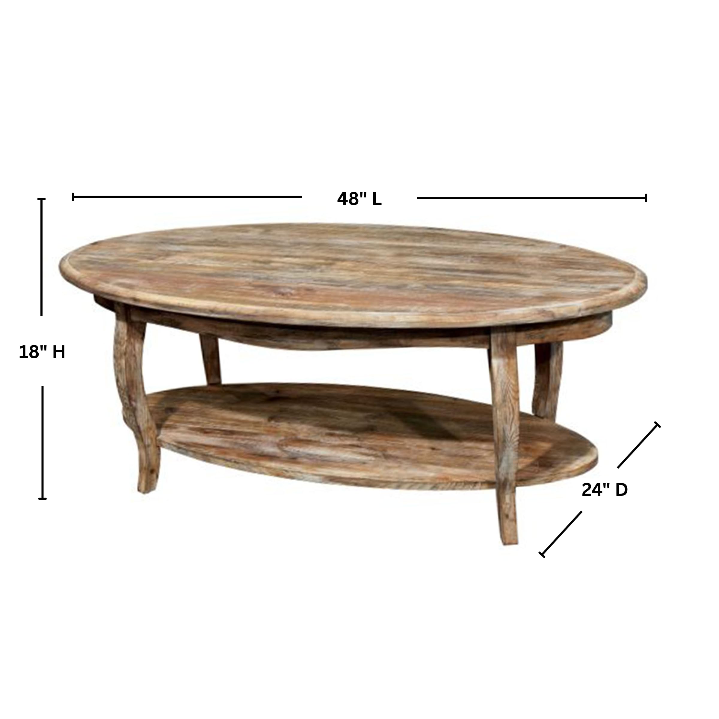 Alaterre Furniture 48 Inch Rustic Oval Coffee Table - Handcrafted Cedar Wood with Curved Legs & Scalloped Edges in Driftwood Finish | Natural & White Distressed Antiquing | Unique Farmhouse Style Accent Table for Living Room, Lounge or Office Decor