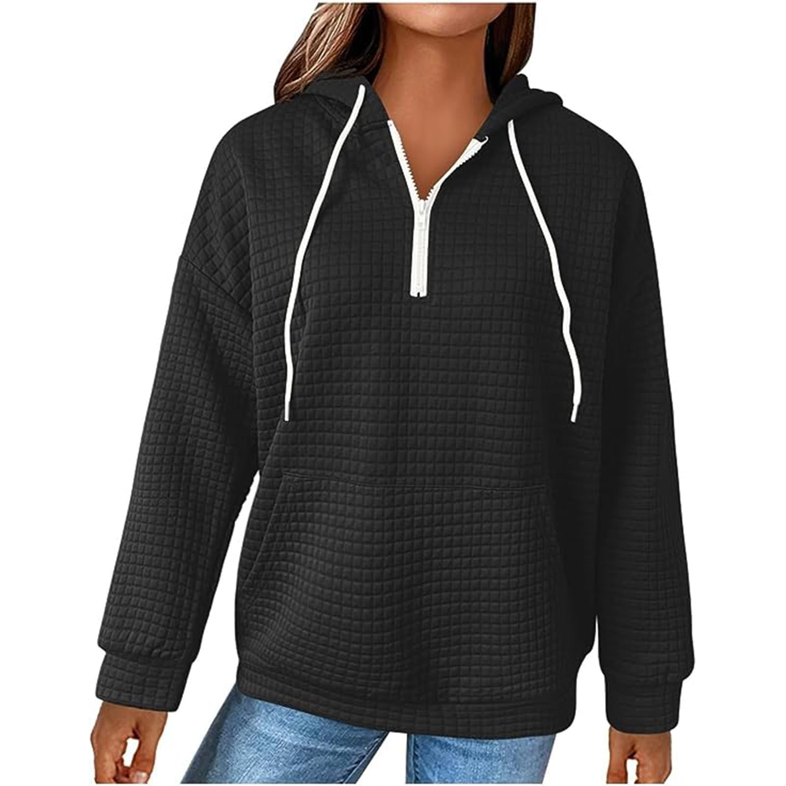 Women's Waffle Knit Hoodie 2024 - Oversized Drawstring Sweatshirt with Pocket | Cozy Fall Winter Pullover for Teen Girls | Perfect for Casual Outfits, Loungewear & Street Style Fashion