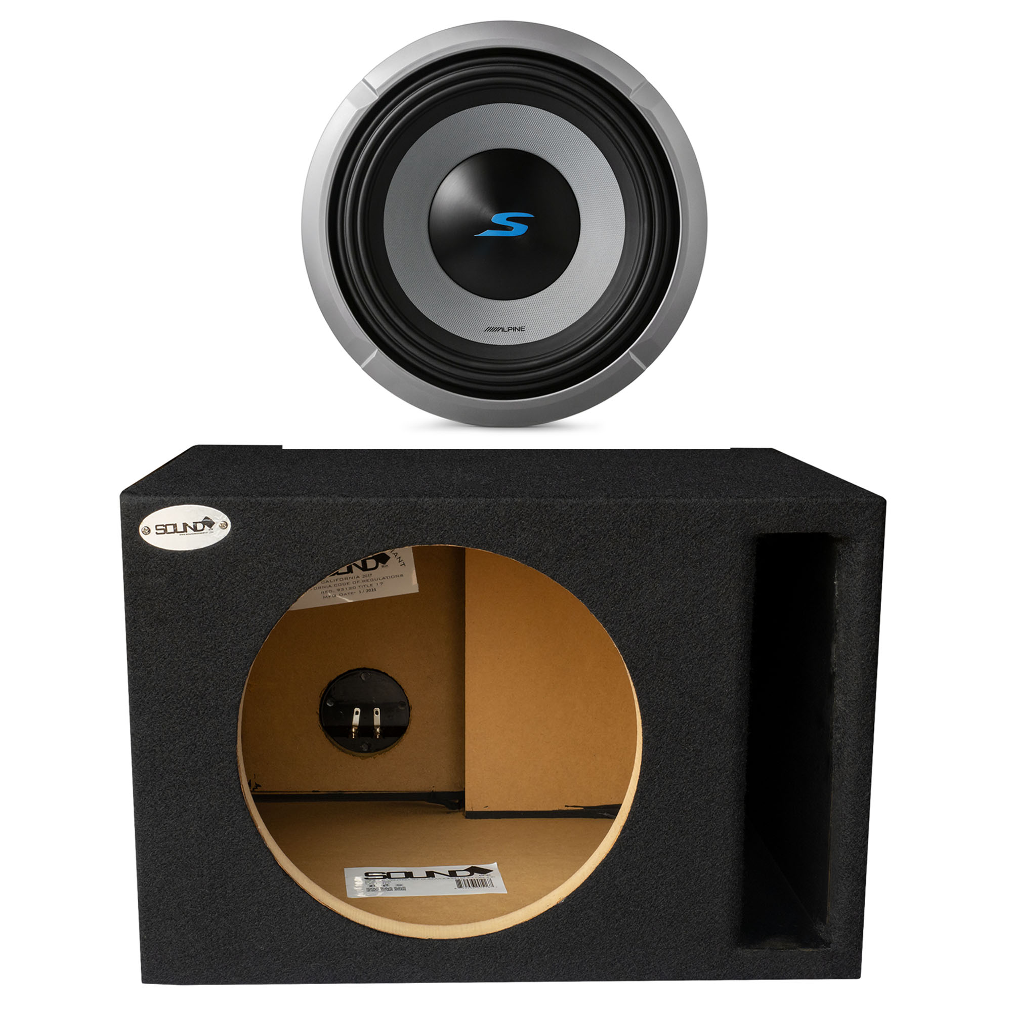 Alpine S2-W10D2 10-Inch Dual 2 Ohm 1800W Car Subwoofer with SoundBox E Series Vented Enclosure - Powerful Bass for Trucks, SUVs & Car Audio Systems