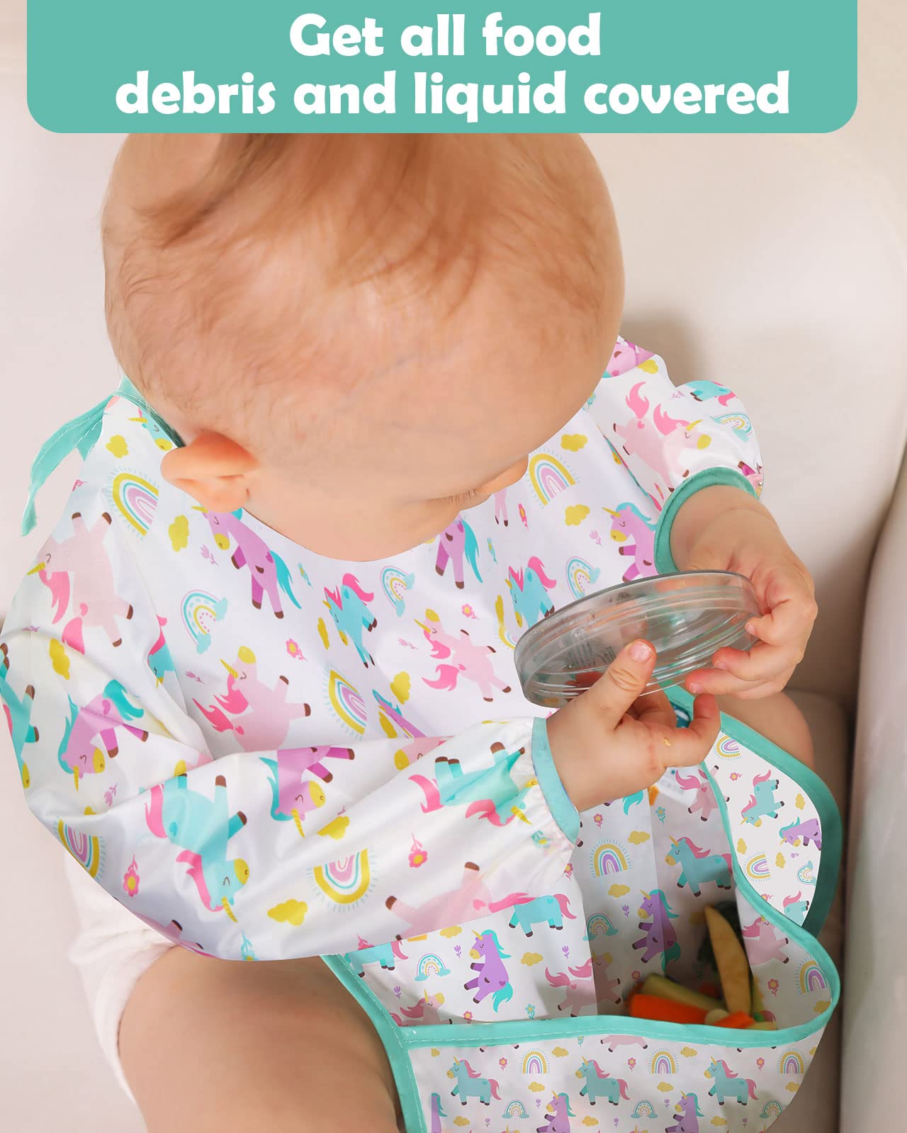 Lictin 3 Pack Baby Bibs for Boys & Girls - Waterproof Long Sleeve Toddler Bibs with Cute Designs - Perfect for Feeding, Mealtime & Messy Play