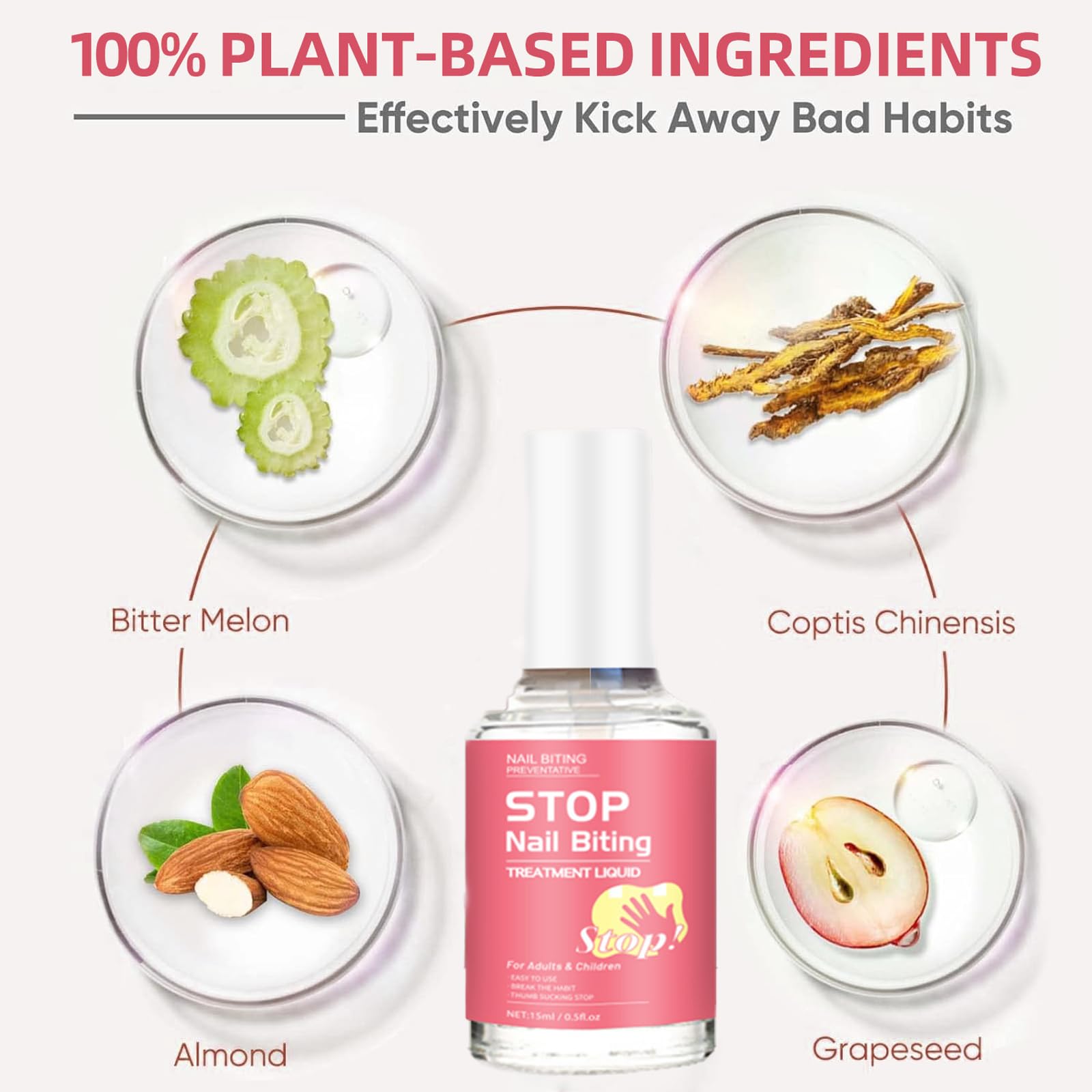 No Bite Nail Polish - 15ml Anti Nail Biting Treatment for Adults - Stop Thumb Sucking & Nail Biting Habit - Safe & Effective Nail Care Solution - Day & Night Use for Healthy Nails - Perfect for Office, Travel & Home Use