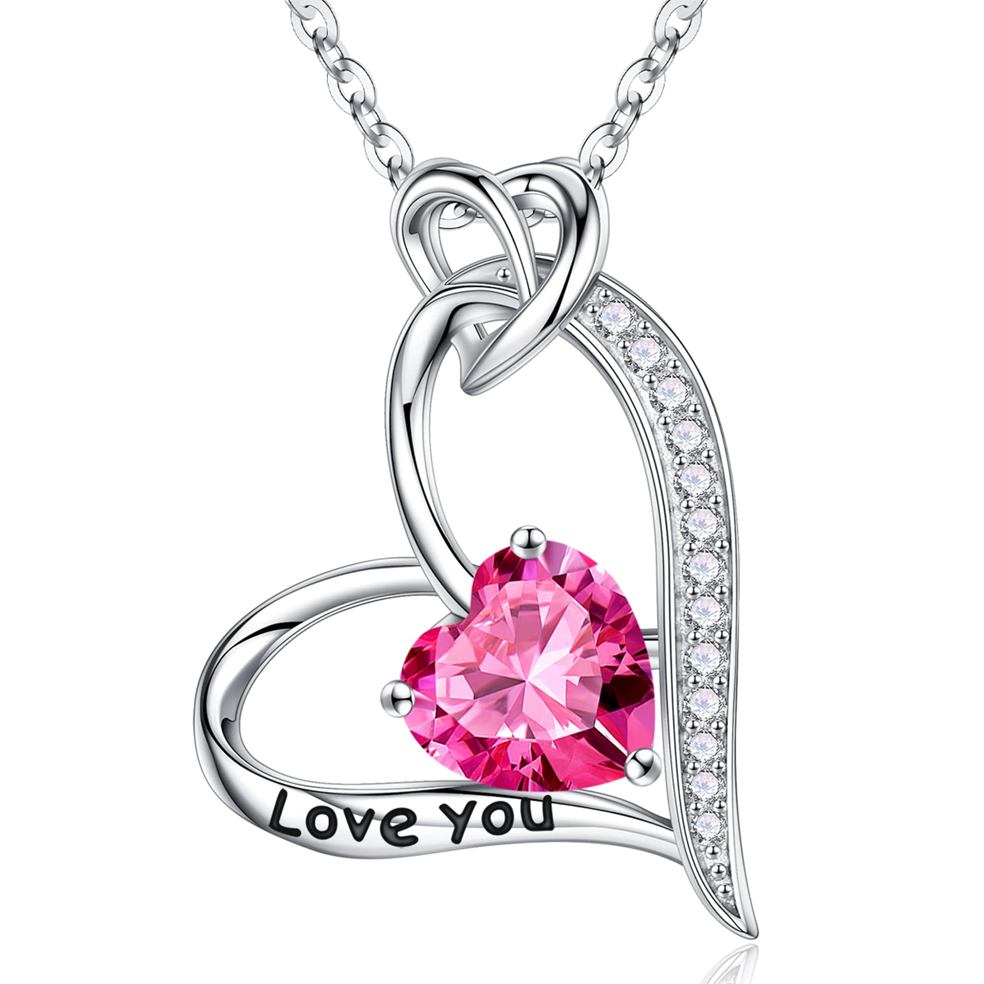 925 Sterling Silver Love Heart Pendant Necklace for Women - Romantic Birthstone Jewelry Gift for Anniversary, Valentine's Day, Mother's Day, Christmas & Birthday - Perfect for Mom, Grandma, Sister & Daughter | Elegant Everyday Wear & Special Occasions
