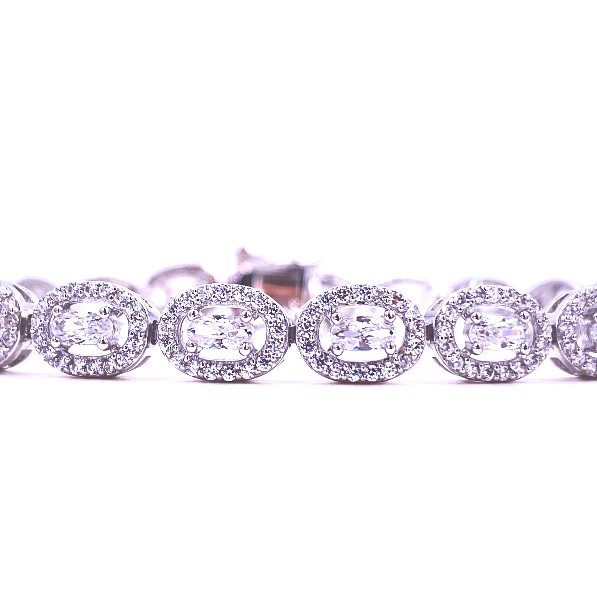 Ashley Gold Sterling Silver Oval & Baguette CZ Tennis Bracelet for Women | Elegant Cubic Zirconia Jewelry for Parties, Weddings & Special Occasions