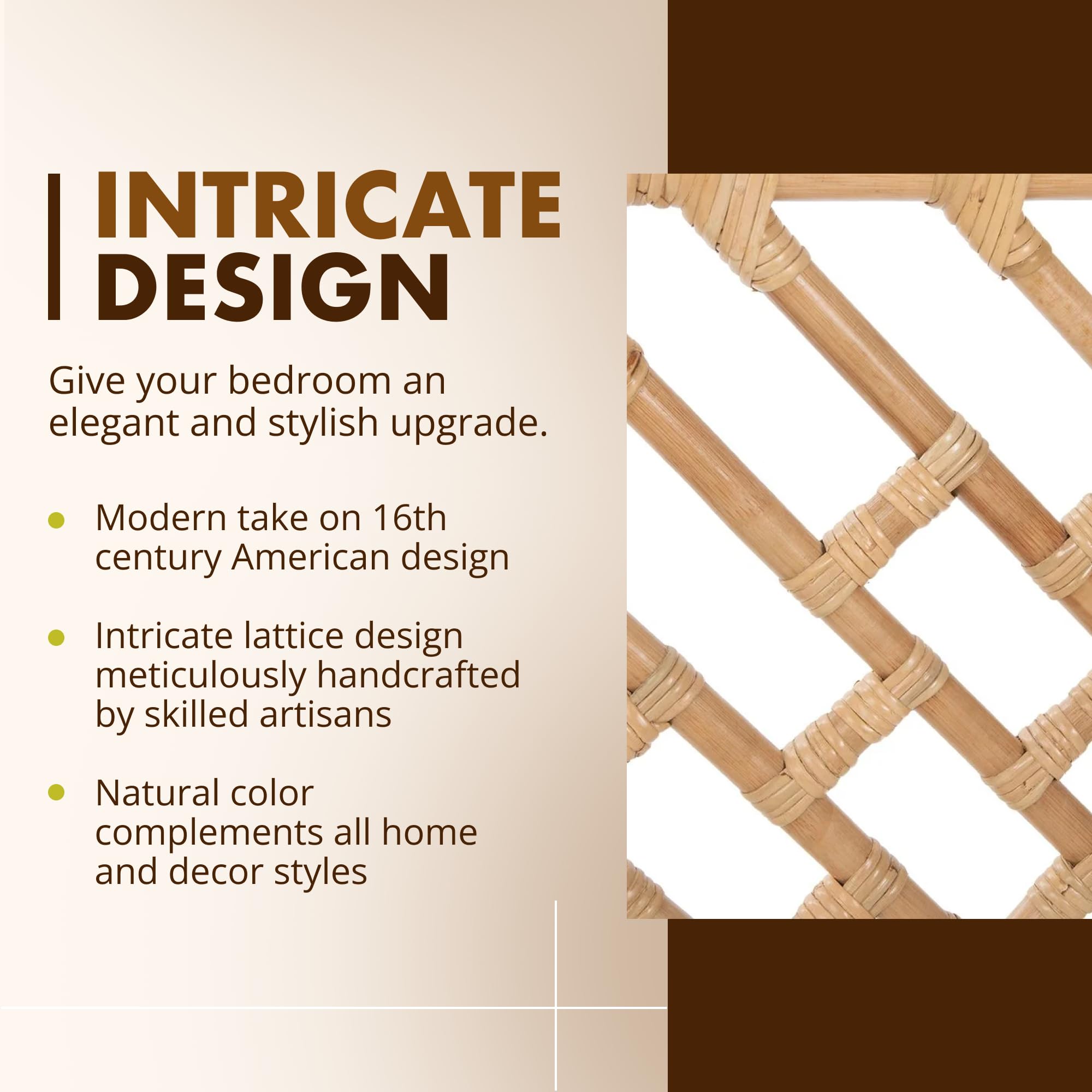 Kouboo Rattan Chippendale Headboard Queen Size - Natural Woven Bohemian Bedroom Furniture - Perfect for Master Bedroom, Guest Room & Coastal Home Decor