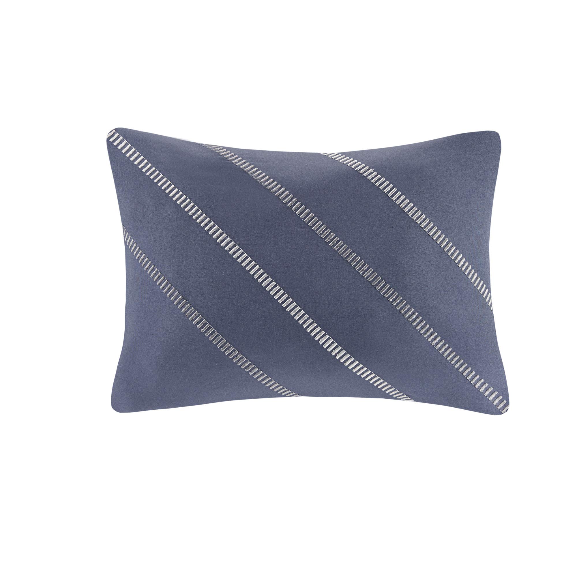 Intelligent Design Marsden Comforter Set - Striped Embroidered Toss Pillow & 6-Piece Sheet Set for Twin XL Bed | All-Season Blue/Grey Bedding | Perfect for Guest Rooms, Dorms & Cozy Bedroom Makeovers