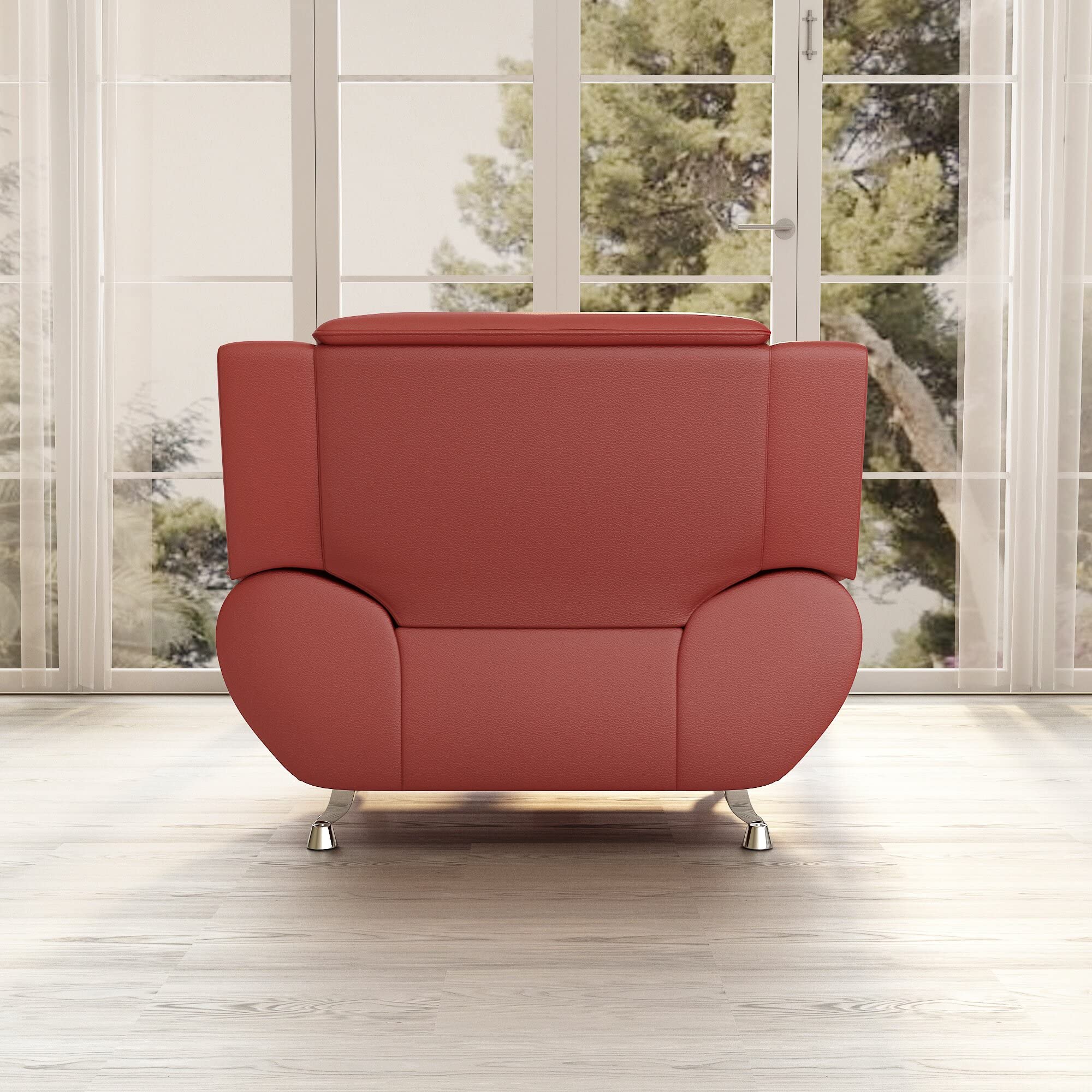 Michael Modern Faux Leather Upholstered Stainless Steel Legs Living Room Chair, Loveseat & Sofa Set in White Dove - Perfect for Contemporary Living Rooms, Offices and Lounge Areas