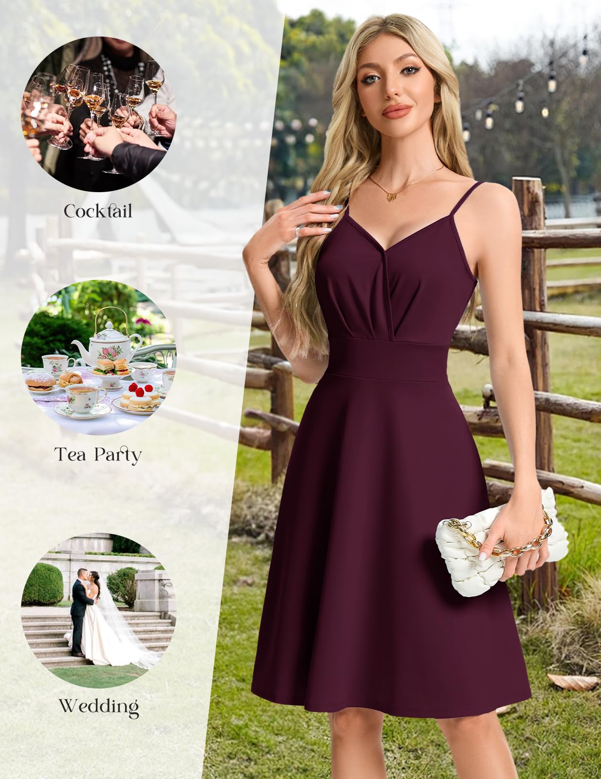 Elegant V-Neck A-Line Cocktail Dress for Women | Spaghetti Strap Prom Evening Party Gown | Spring Formal Wedding Guest Dress | Perfect for Weddings, Galas & Special Occasions