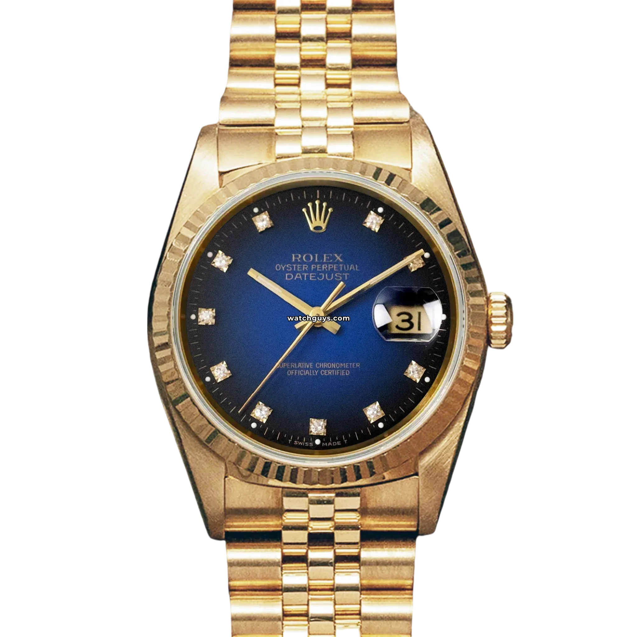 Rolex Datejust 16238 Men's Watch - 18K Yellow Gold, Blue Diamond Dial, Jubilee Bracelet - Luxury Dress Watch for Business & Formal Occasions