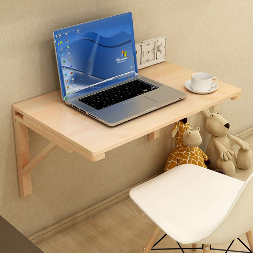 Solid Wood Wall Mounted Folding Drop Leaf Table - Space Saving Dining Desk for Small Homes, Kitchen, Office & Study Room - Multi-Functional Wall Hanging Computer Table with Double Support