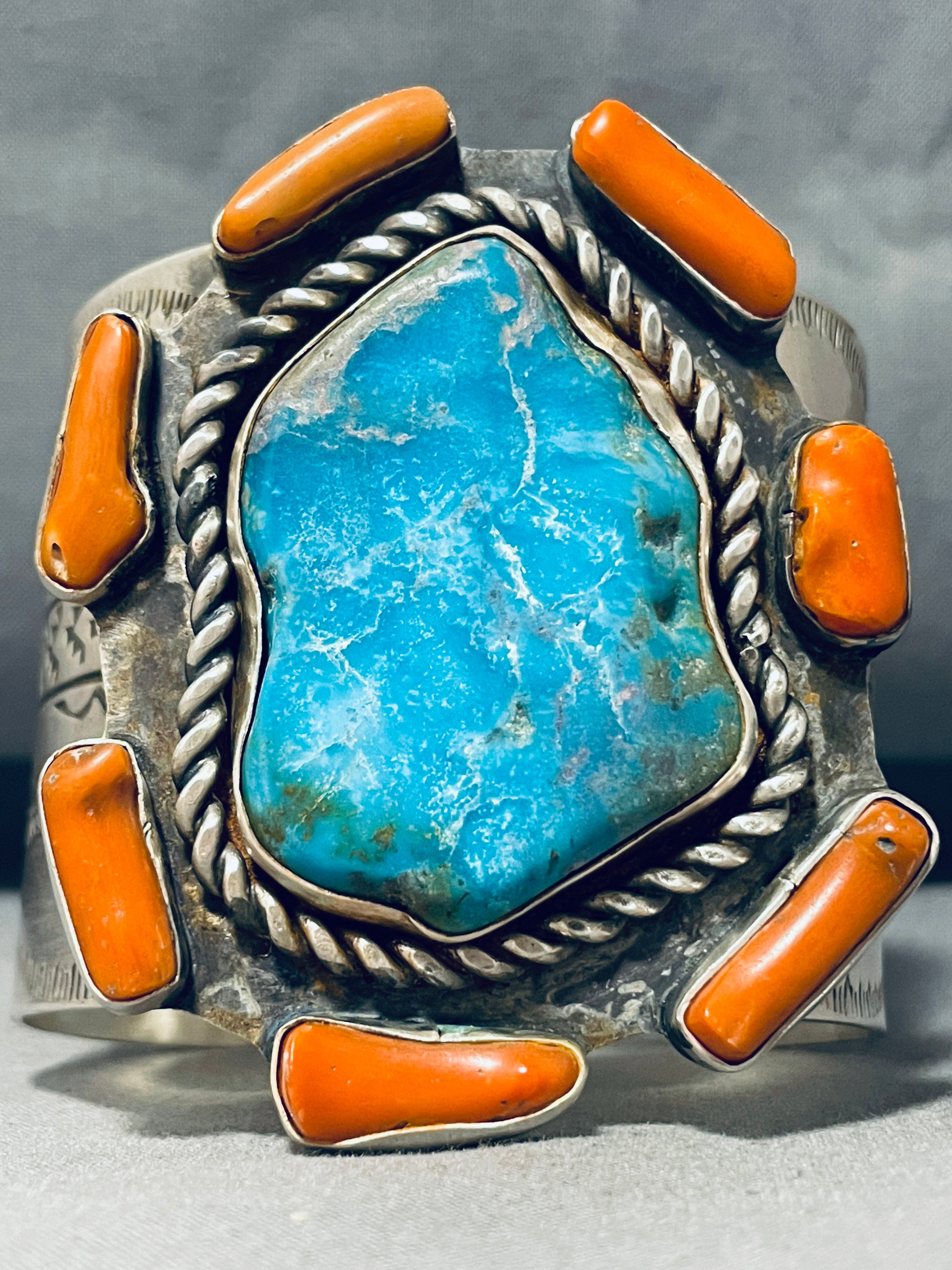 143g Stunning Native American Navajo Turquoise Coral Sterling Silver Bracelet - Perfect for Boho Fashion, Gift Giving & Spiritual Jewelry Collection