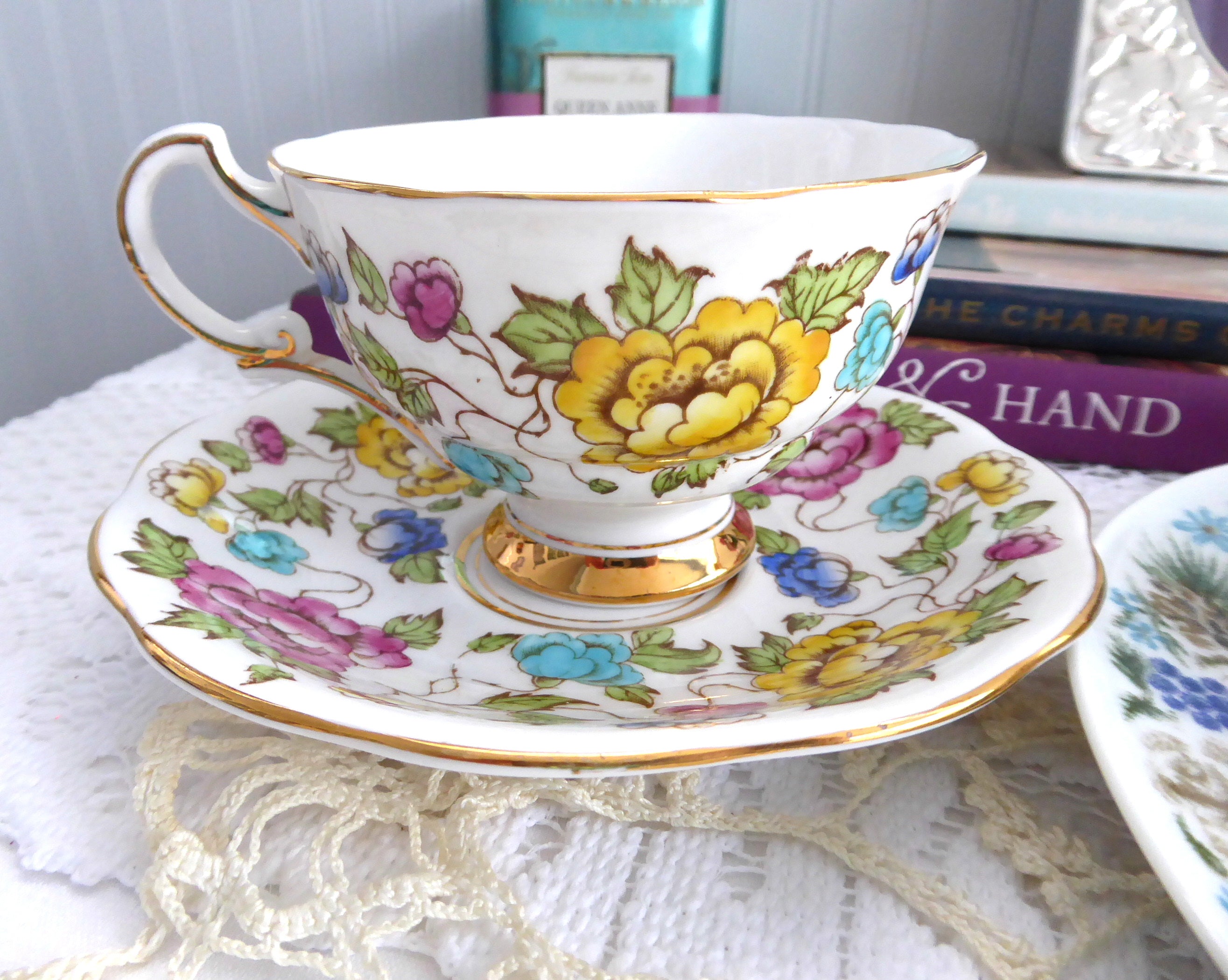 Vintage 1950s Royal Tudor Brown Transferware Floral Cup and Saucer Set - Hand-Painted English Tea Set for Afternoon Tea, Collectible Dinnerware, Retro Home Decor