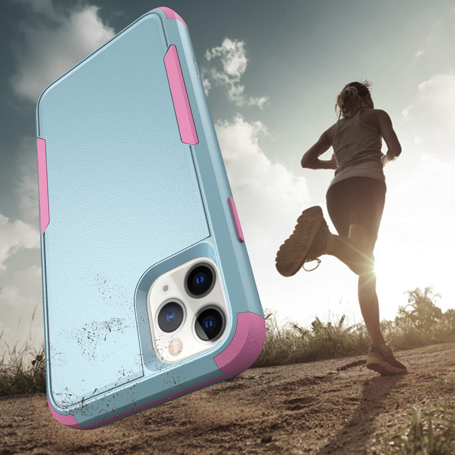 Shockproof Heavy Duty Armor Case for iPhone 12 Pro Max - 3 Layer Protective Rugged Cover, Cute Teal & Pink Design for Women | Perfect for Outdoor Adventures, Work & Everyday Protection