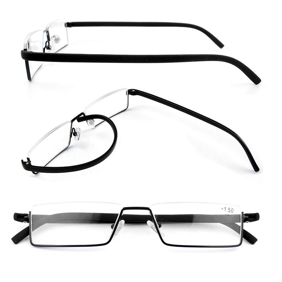 Half Frame Reading Glasses for Men - Lightweight Half Rim Computer Glasses with Case (2 Pack) - Perfect for Office Work, Screen Reading & Daily Use
