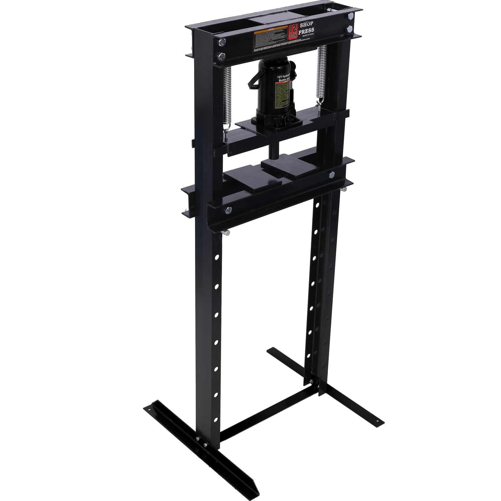 12-Ton Hydraulic Shop Press with Press Plates - Heavy Duty H-Frame Garage Press with Adjustable Work Table - Ideal for Auto Repair, Metalworking & Industrial Applications (Black)